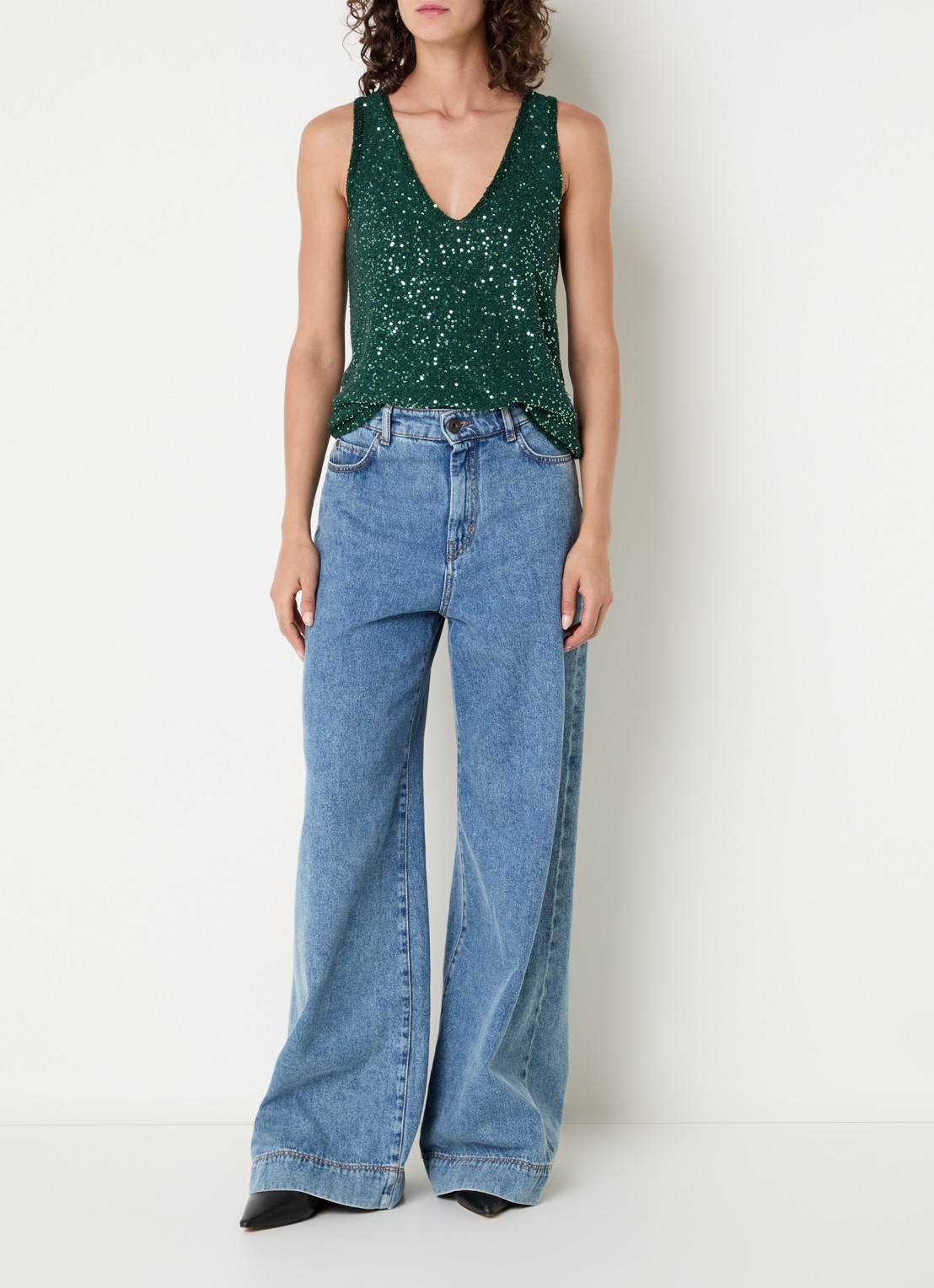 Max Mara Top met pailletten - voorkant 2 donkergroen