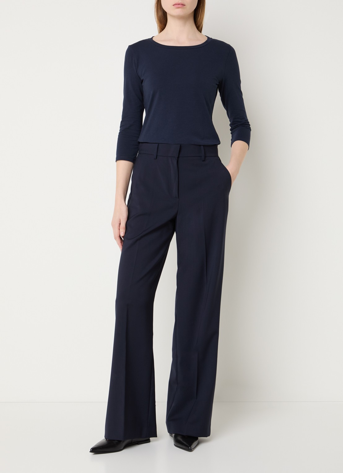 Max Mara Top met ronde hals - voorkant 4 donkerblauw