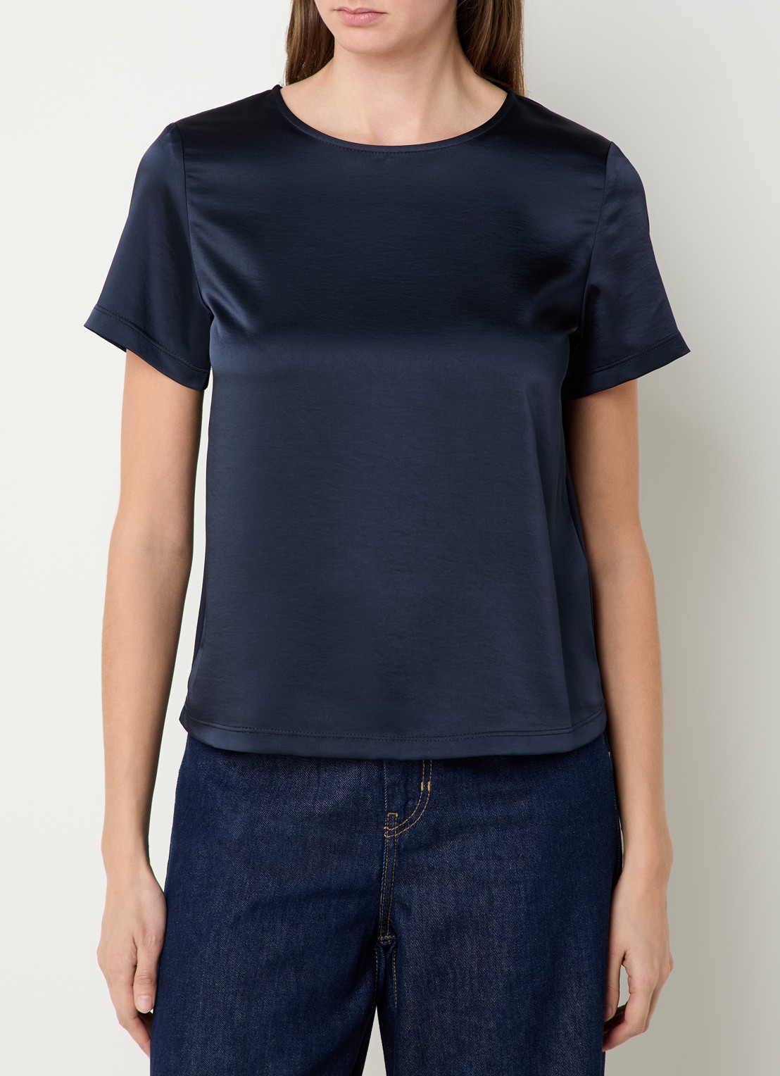 Max Mara Top van satijn met ronde hals - detail 4 donkerblauw