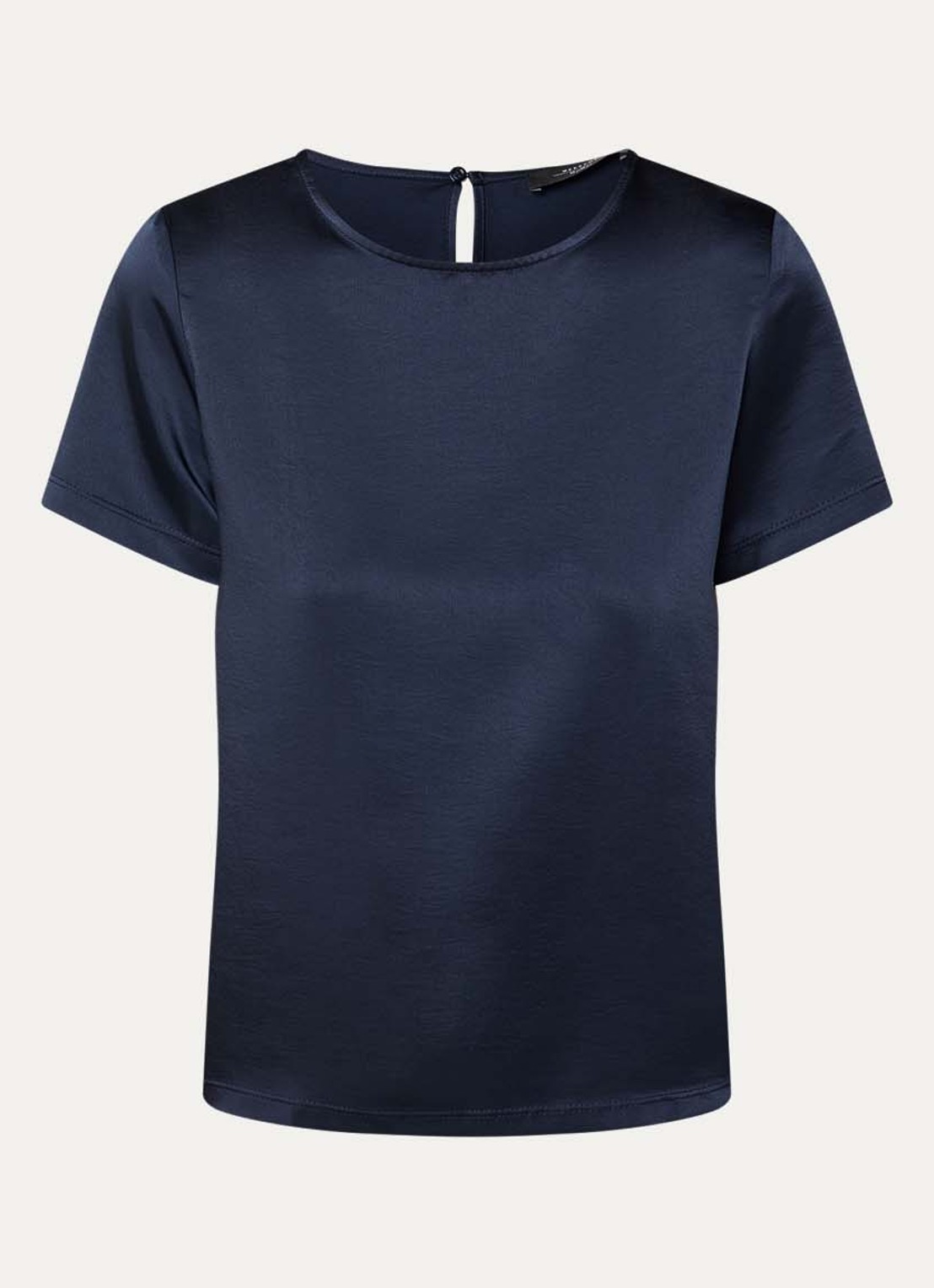 Max Mara Top van satijn met ronde hals - voorkant 2 donkerblauw