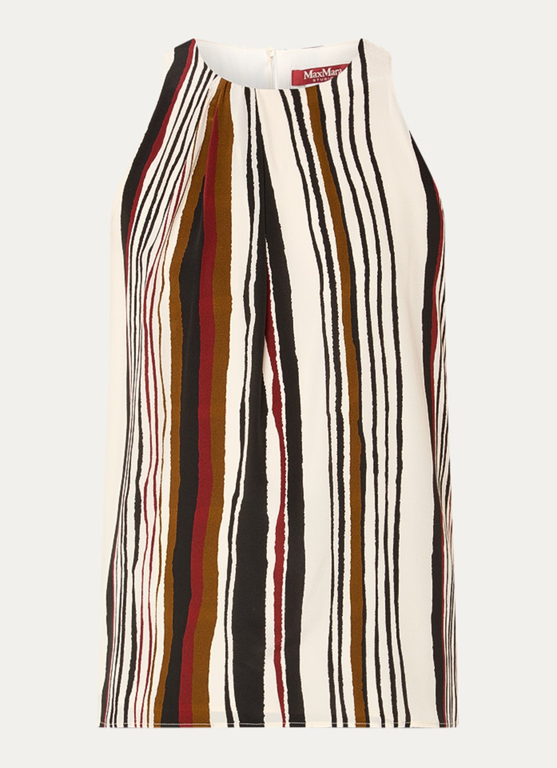 Max Mara Top van zijde met streepprint - voorkant 2 bordeauxrood