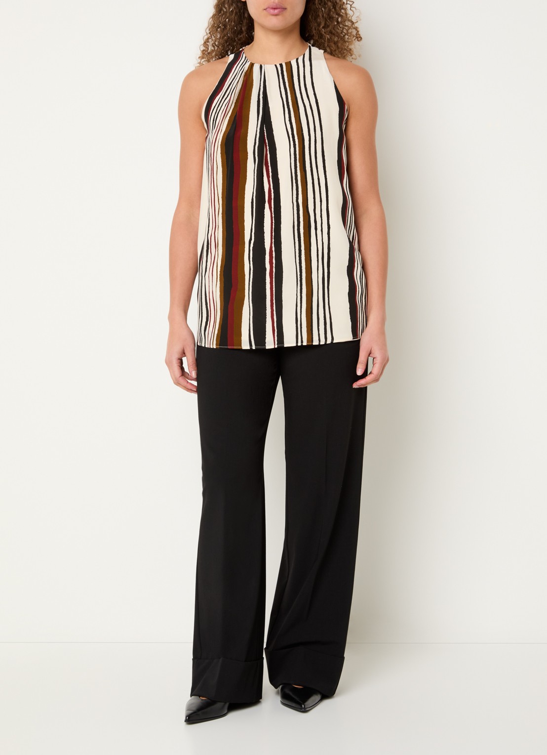 Max Mara Top van zijde met streepprint - voorkant 3 bordeauxrood