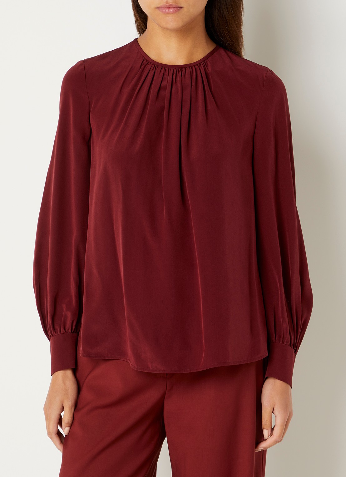 Max Mara Top van zijde - detail 2 bordeauxrood