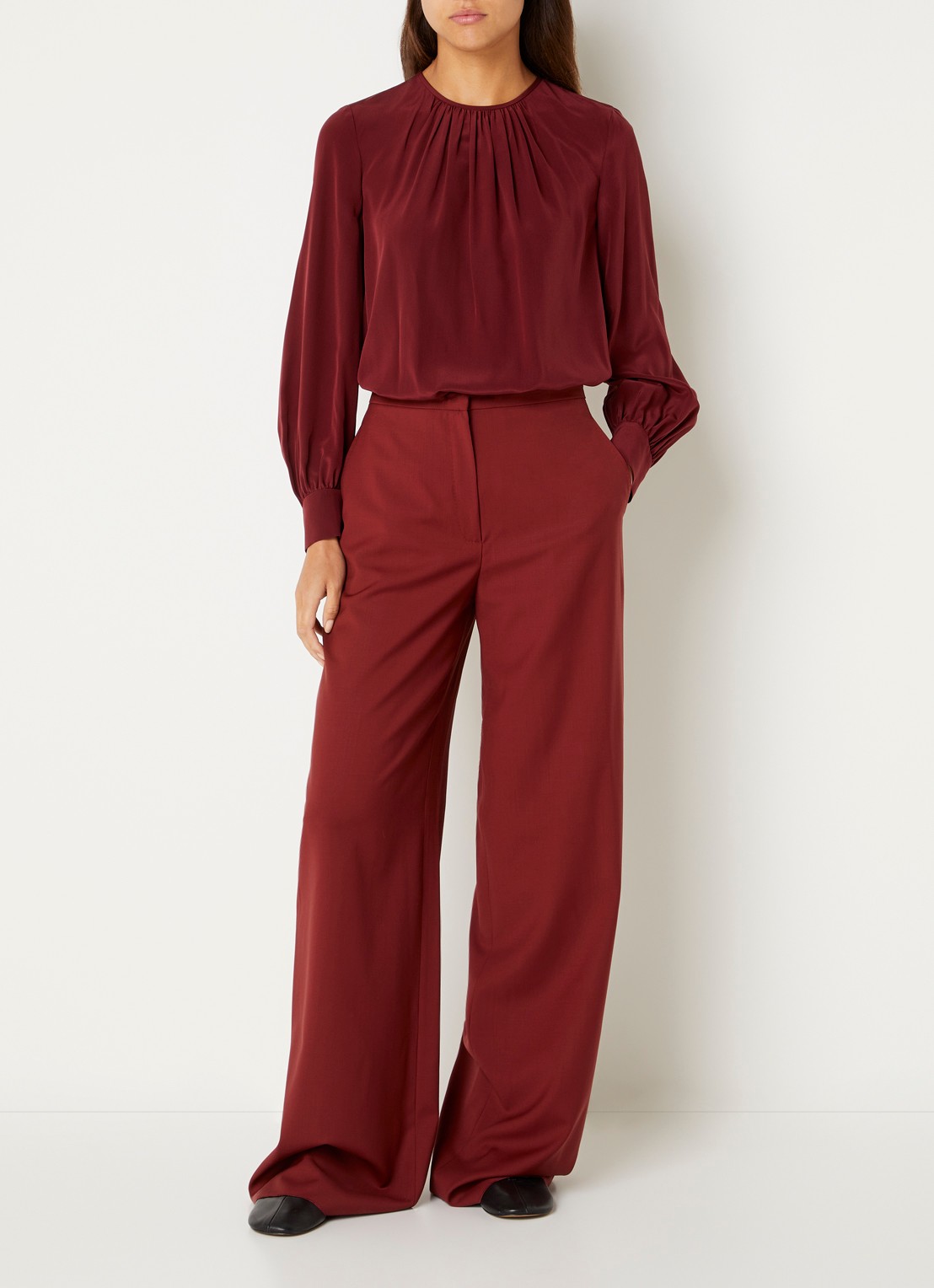 Max Mara Top van zijde - voorkant 4 bordeauxrood
