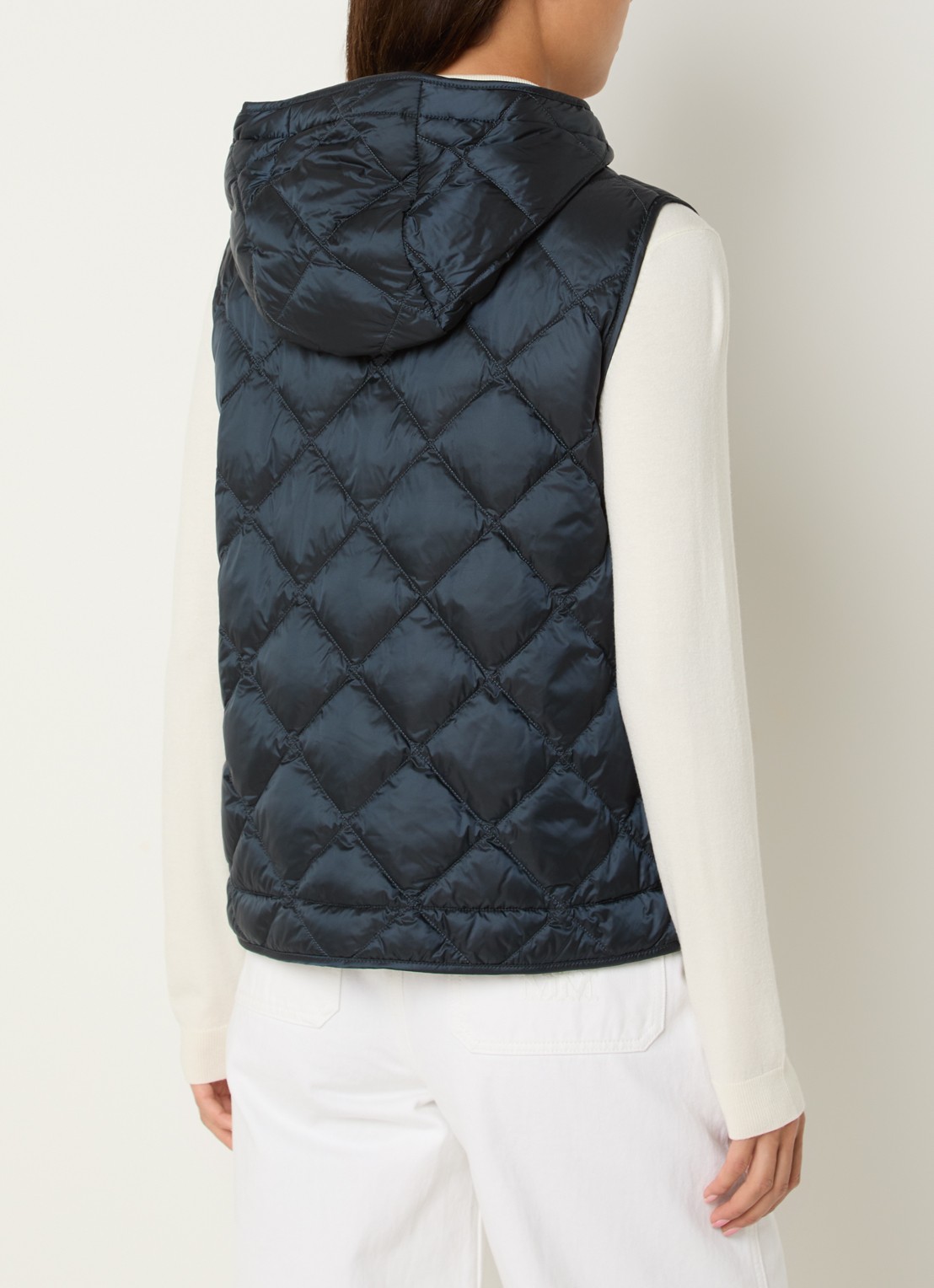 Max Mara Trefa gewatteerde bodywarmer met quiltpatroon en capuchon  - achterkant 4 donkerblauw