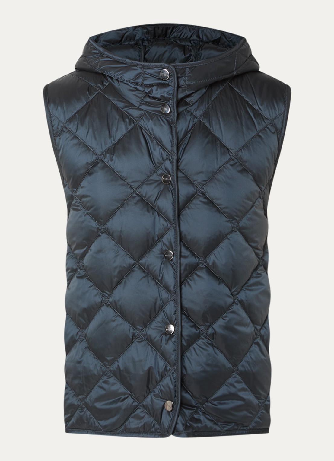 Max Mara Trefa gewatteerde bodywarmer met quiltpatroon en capuchon  - voorkant 2 donkerblauw