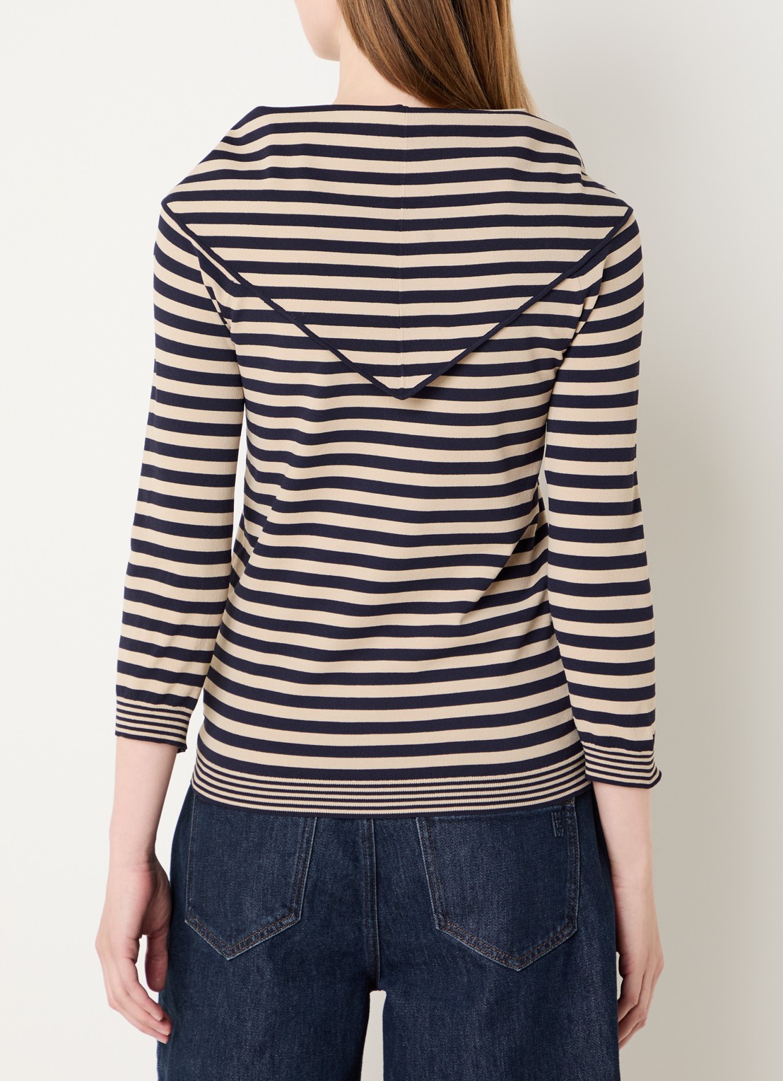 Max Mara Trui met sjaalkraag en streepprint - achterkant 2 donkerblauw