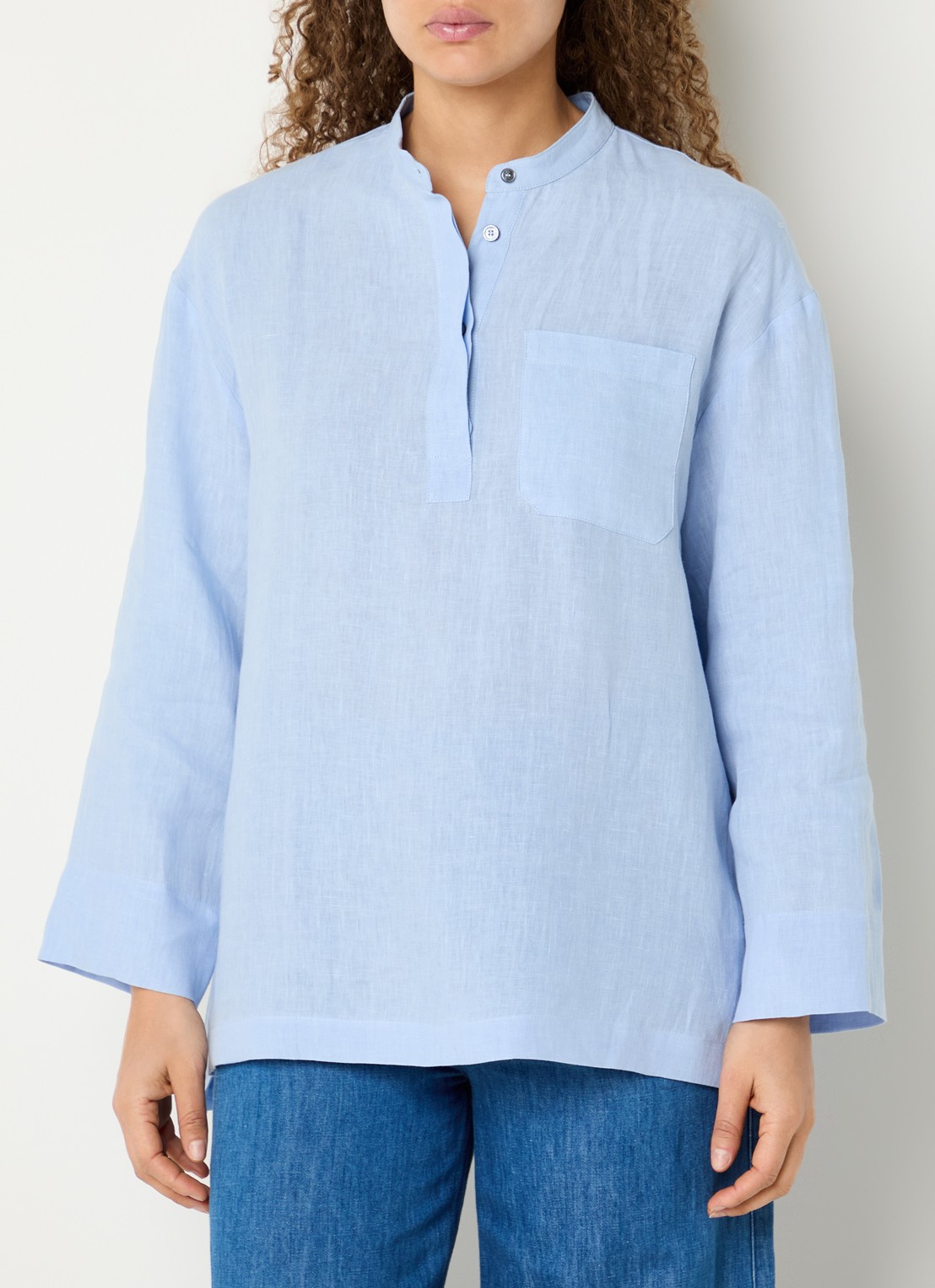 Max Mara Tuniek van linnen met borstzak - detail 2 lichtblauw
