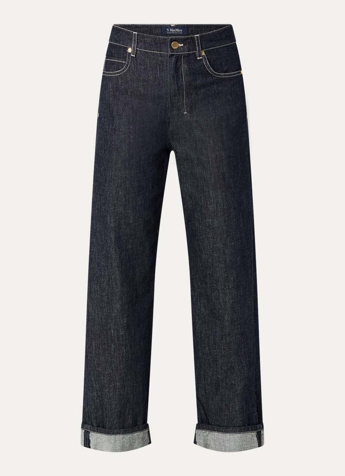 Max Mara Turn-up high waist wide fit cropped jeans - voorkant indigo