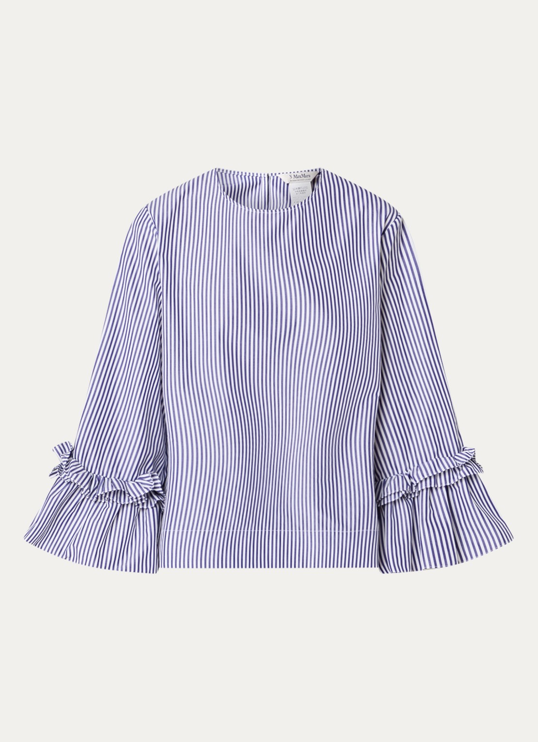 Max Mara Valzer tuniek met streepprint en trompetmouw - voorkant 2 lichtblauw