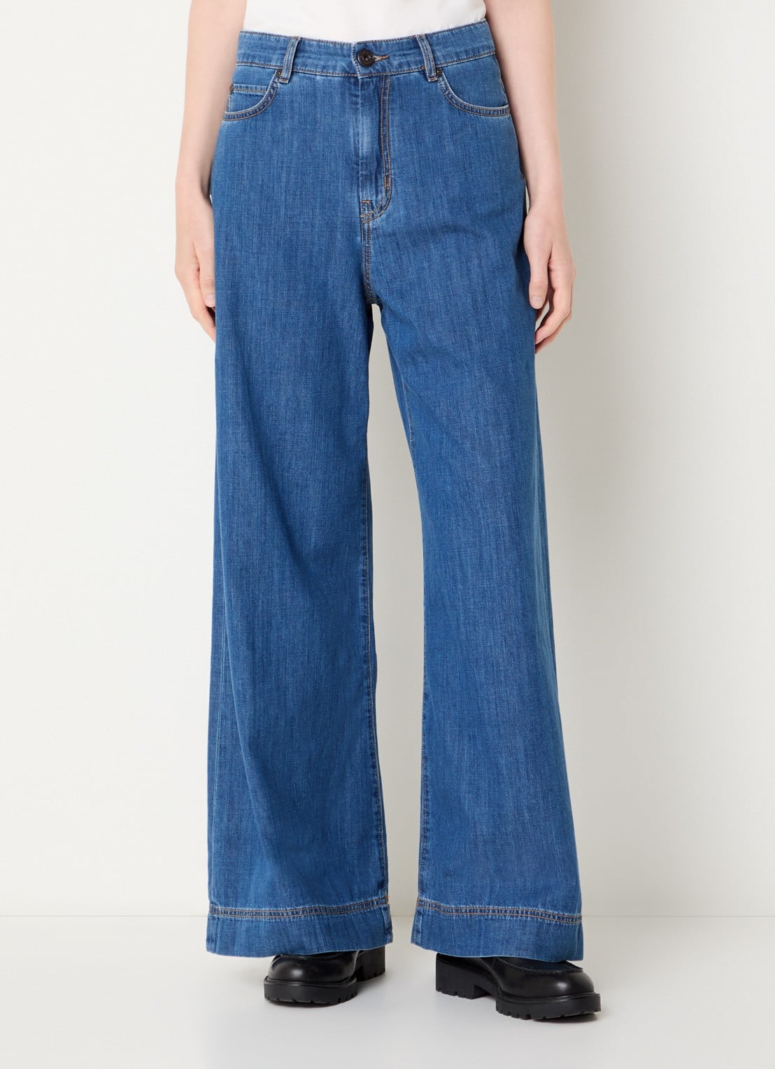 Max Mara Vega high waist wide leg jeans met medium wassing - detail 2 indigo