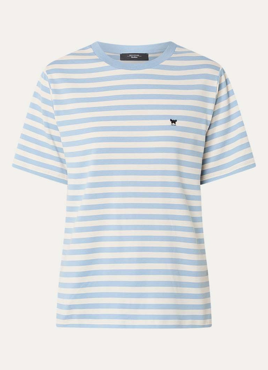 Max Mara Venaco T-shirt met streepprint en logoborduring - voorkant 2 lichtblauw