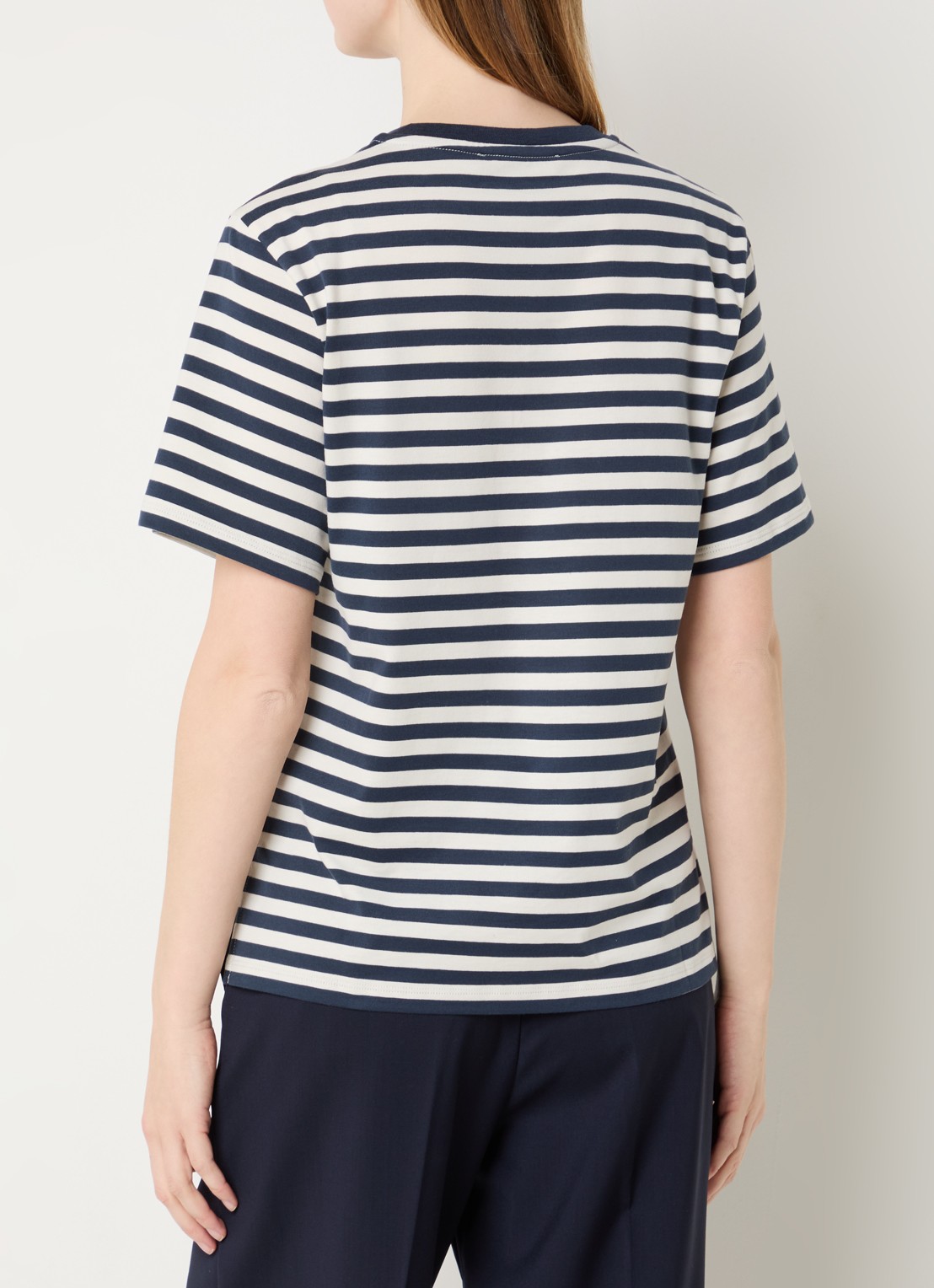 Max Mara Venaco T-shirt met streepprint en logoborduring - achterkant 2 donkerblauw