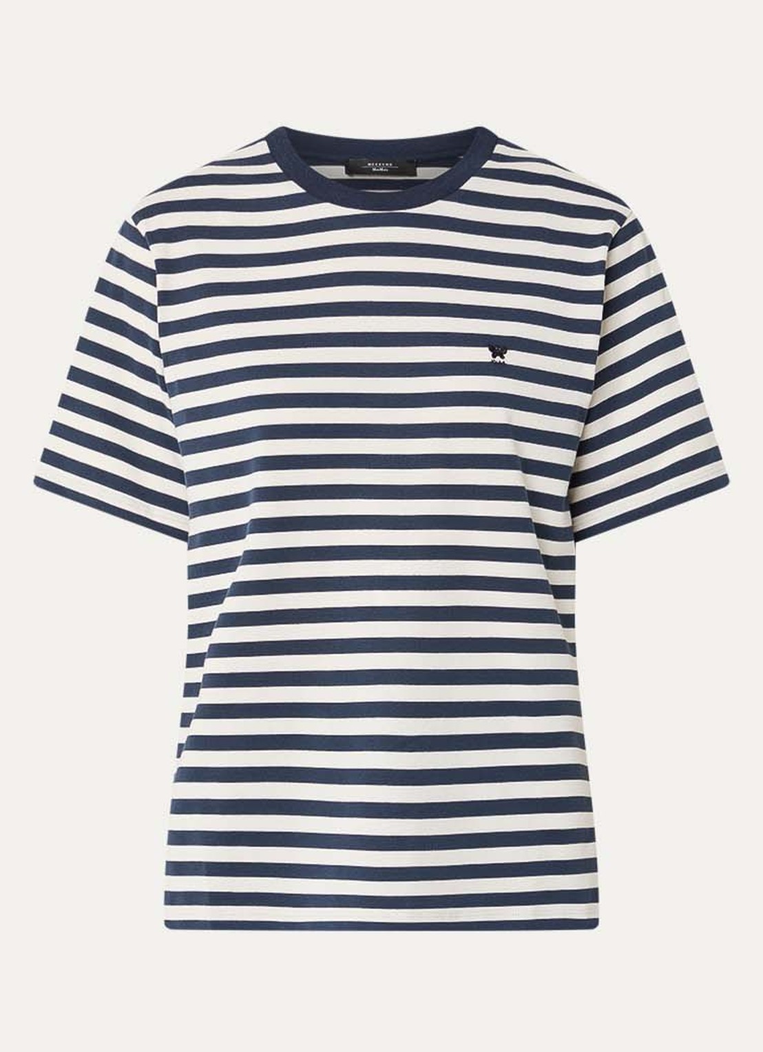 Max Mara Venaco T-shirt met streepprint en logoborduring - voorkant 3 donkerblauw