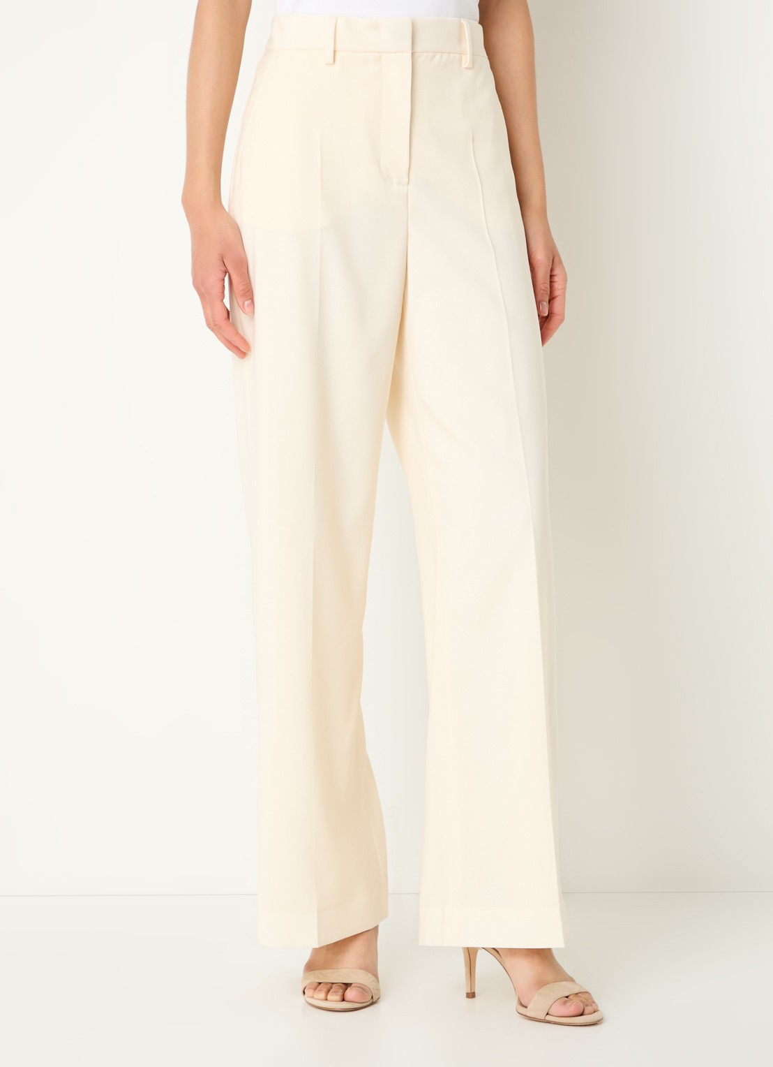 Max Mara Verdun high waist loose fit pantalon van scheerwol met steekzakken - detail creme