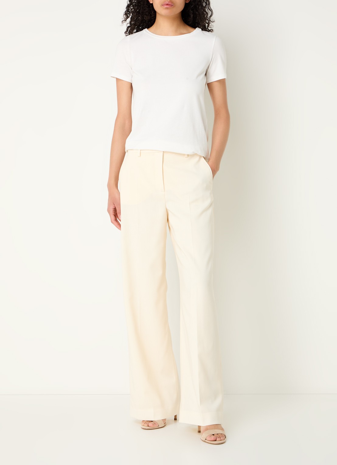 Max Mara Verdun high waist loose fit pantalon van scheerwol met steekzakken - voorkant 3 creme