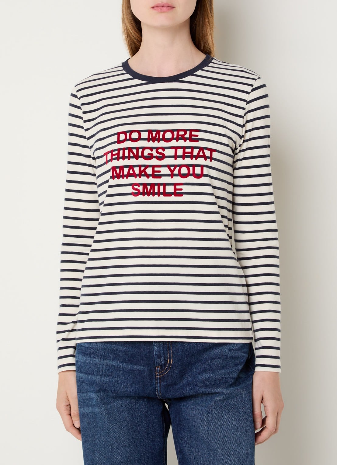 Max Mara Vicino longsleeve met streepprint - detail gebroken wit