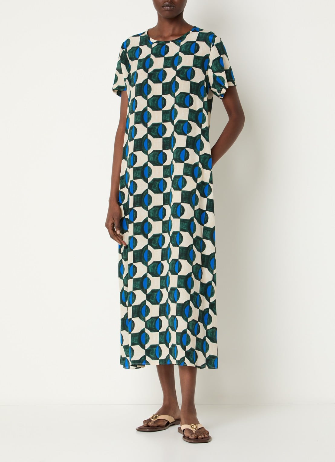Max Mara Vinci midi jurk van zijde met print - detail 3 donkergroen