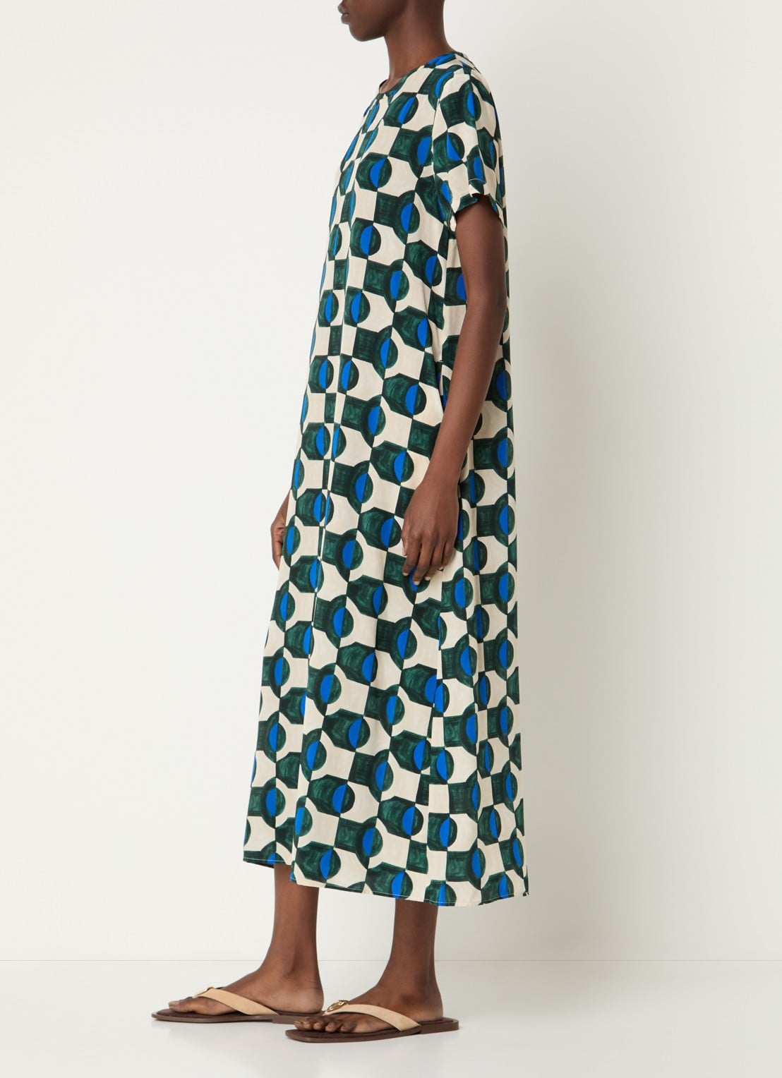 Max Mara Vinci midi jurk van zijde met print - voorkant 2 donkergroen