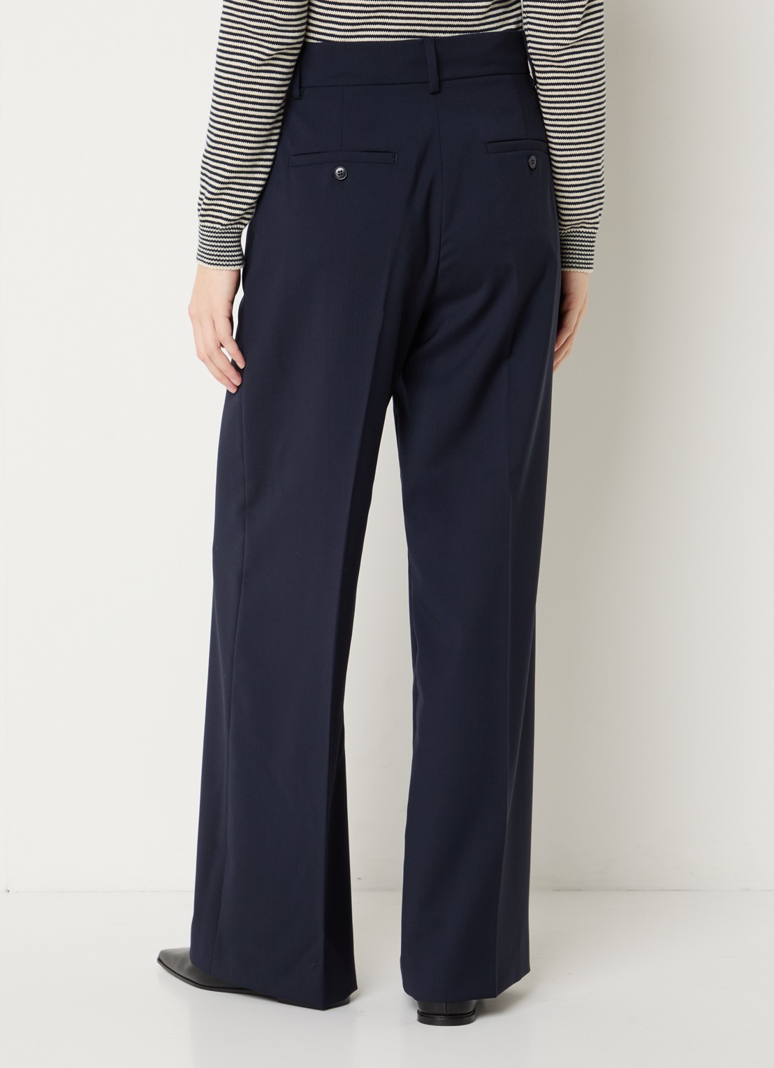 Max Mara Visivo high waist straight fit pantalon van scheerwol - achterkant 2 blauw