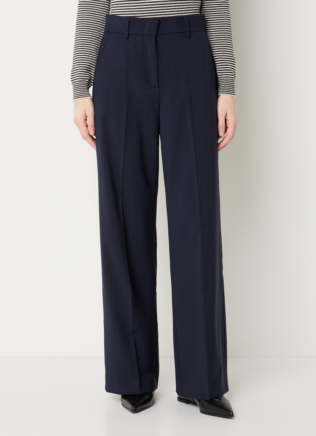 Max Mara Visivo high waist straight fit pantalon van scheerwol - detail blauw