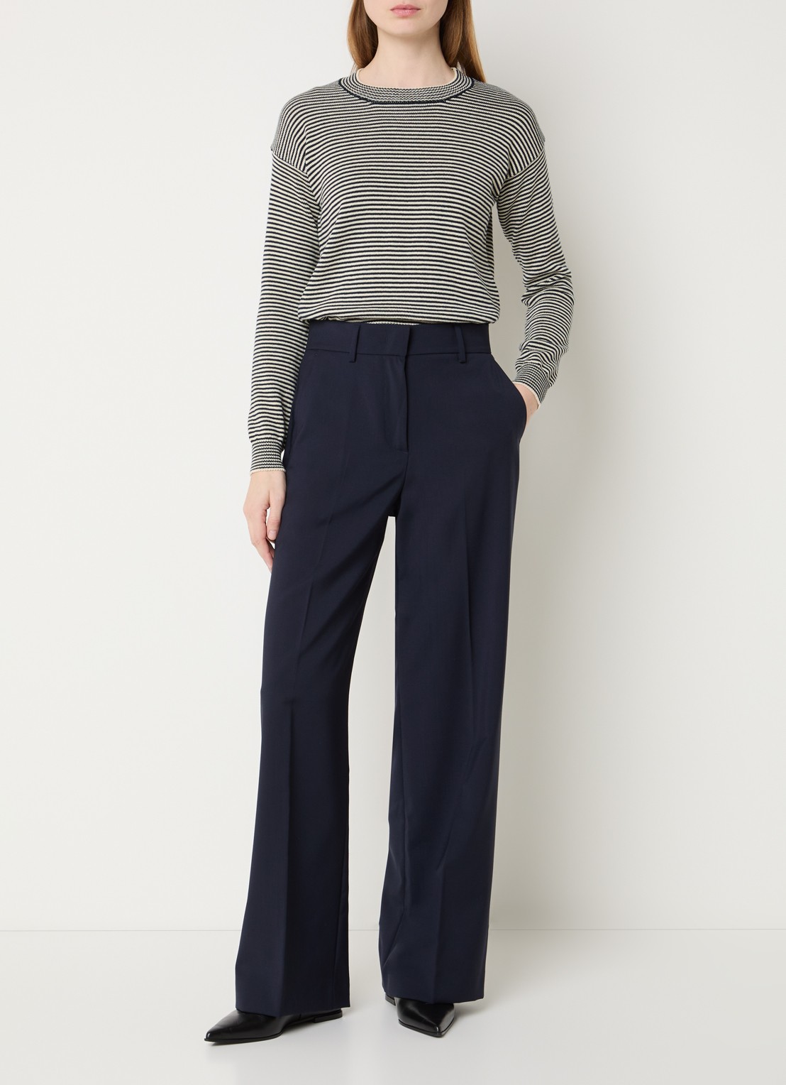 Max Mara Visivo high waist straight fit pantalon van scheerwol - voorkant 4 blauw