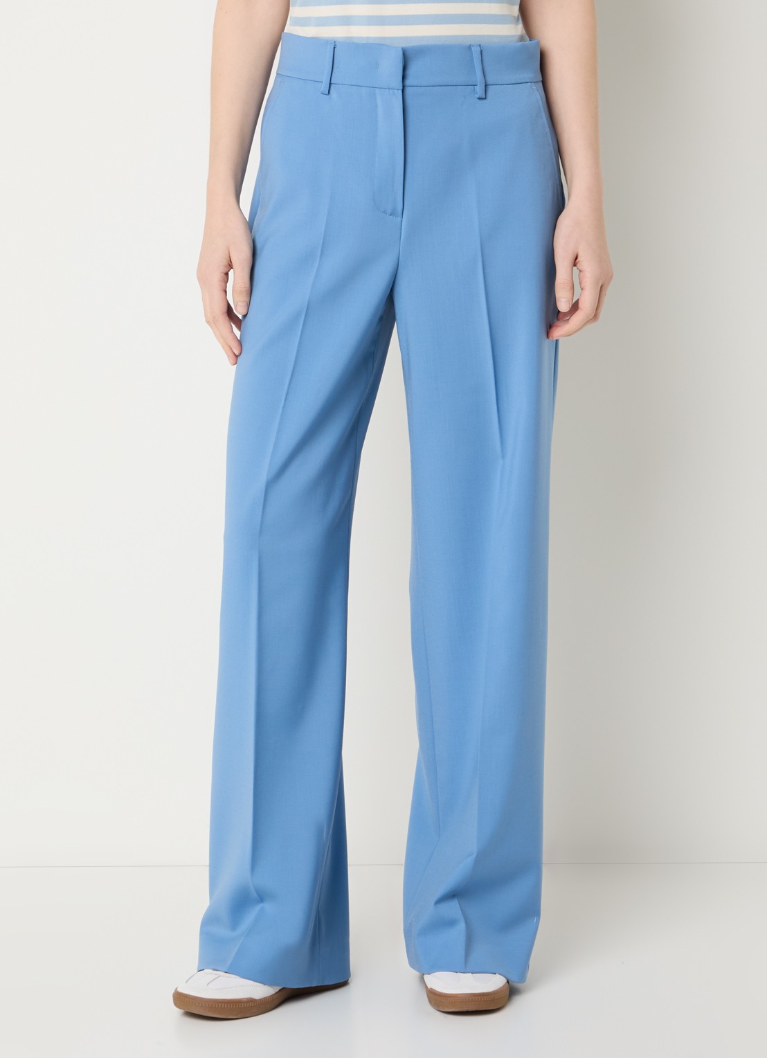 Max Mara Visivo high waist straight fit pantalon van scheerwol - detail 4 lichtblauw