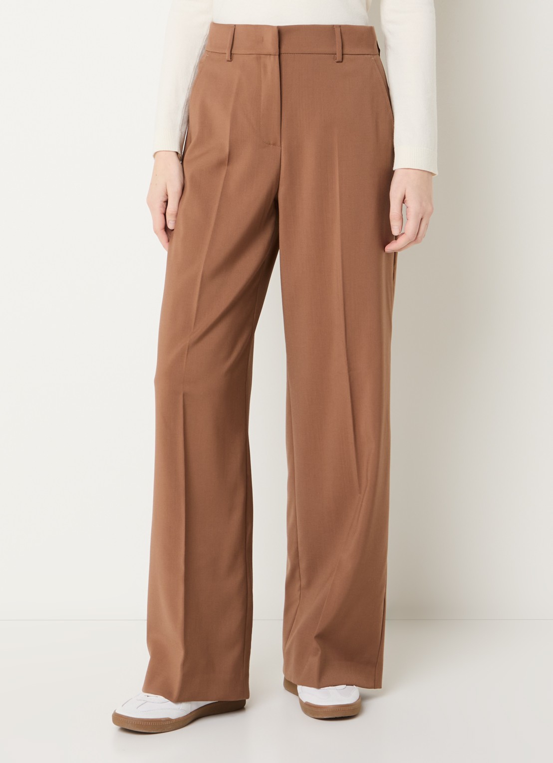 Max Mara Visivo high waist straight fit pantalon van scheerwol - detail bruin