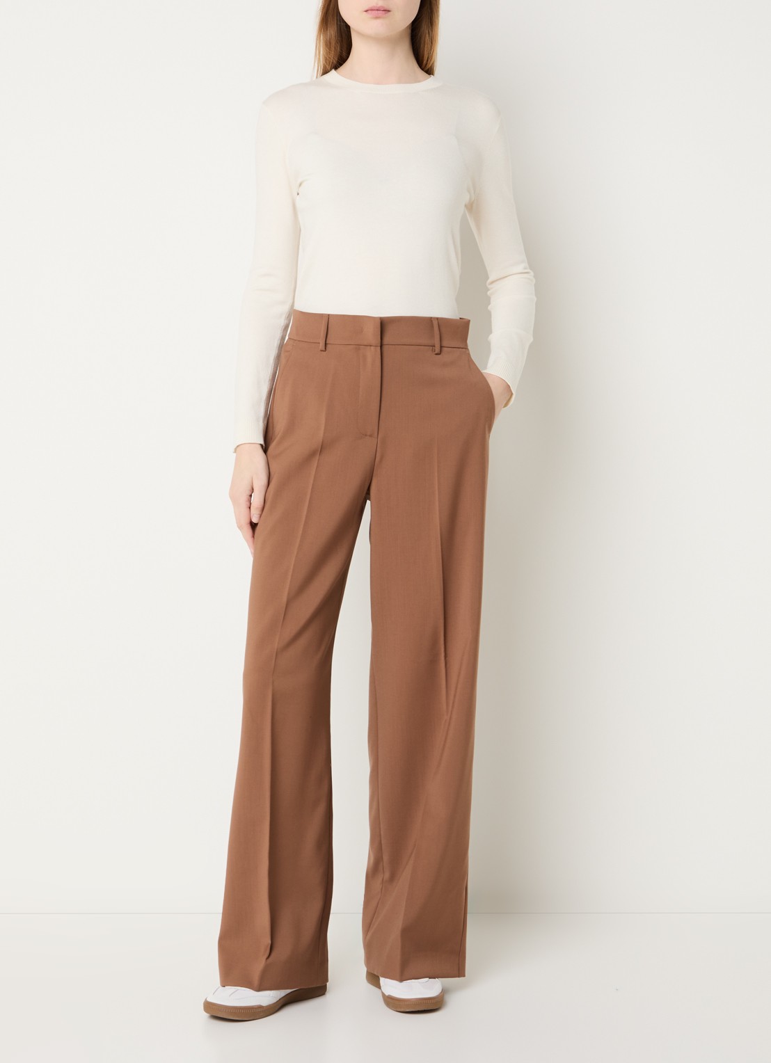 Max Mara Visivo high waist straight fit pantalon van scheerwol - voorkant 3 bruin
