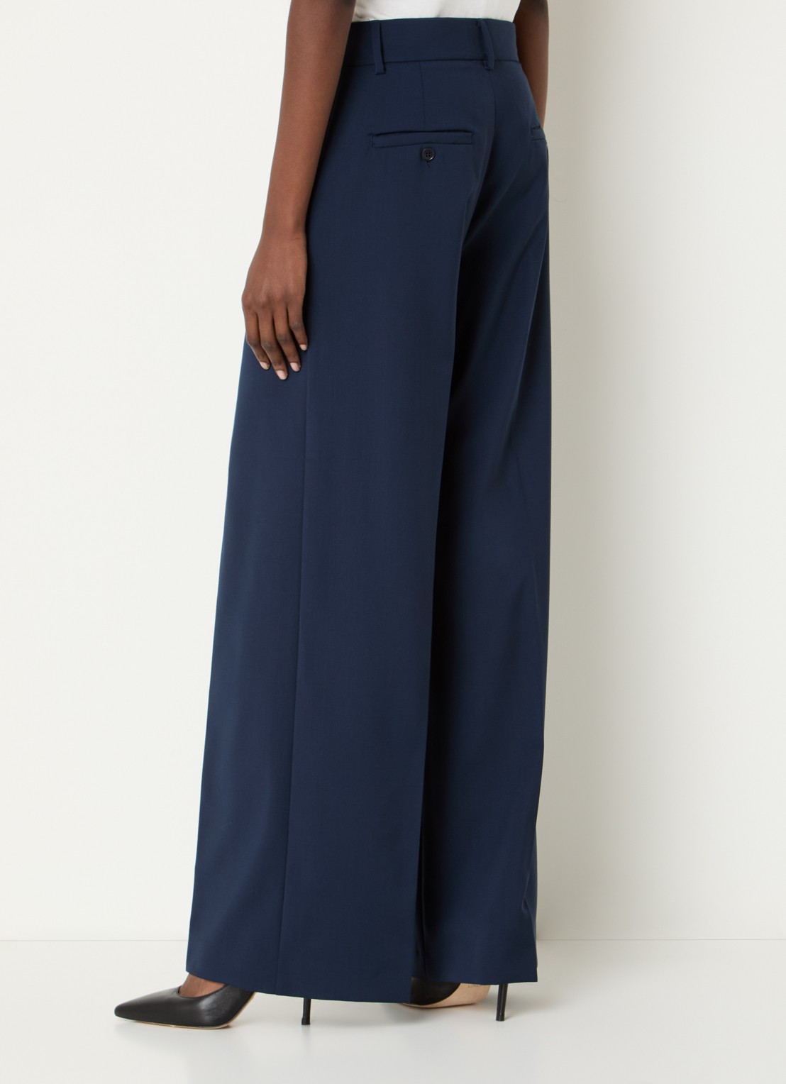 Max Mara Visivo high waist straight fit pantalon van scheerwol - achterkant donkerblauw