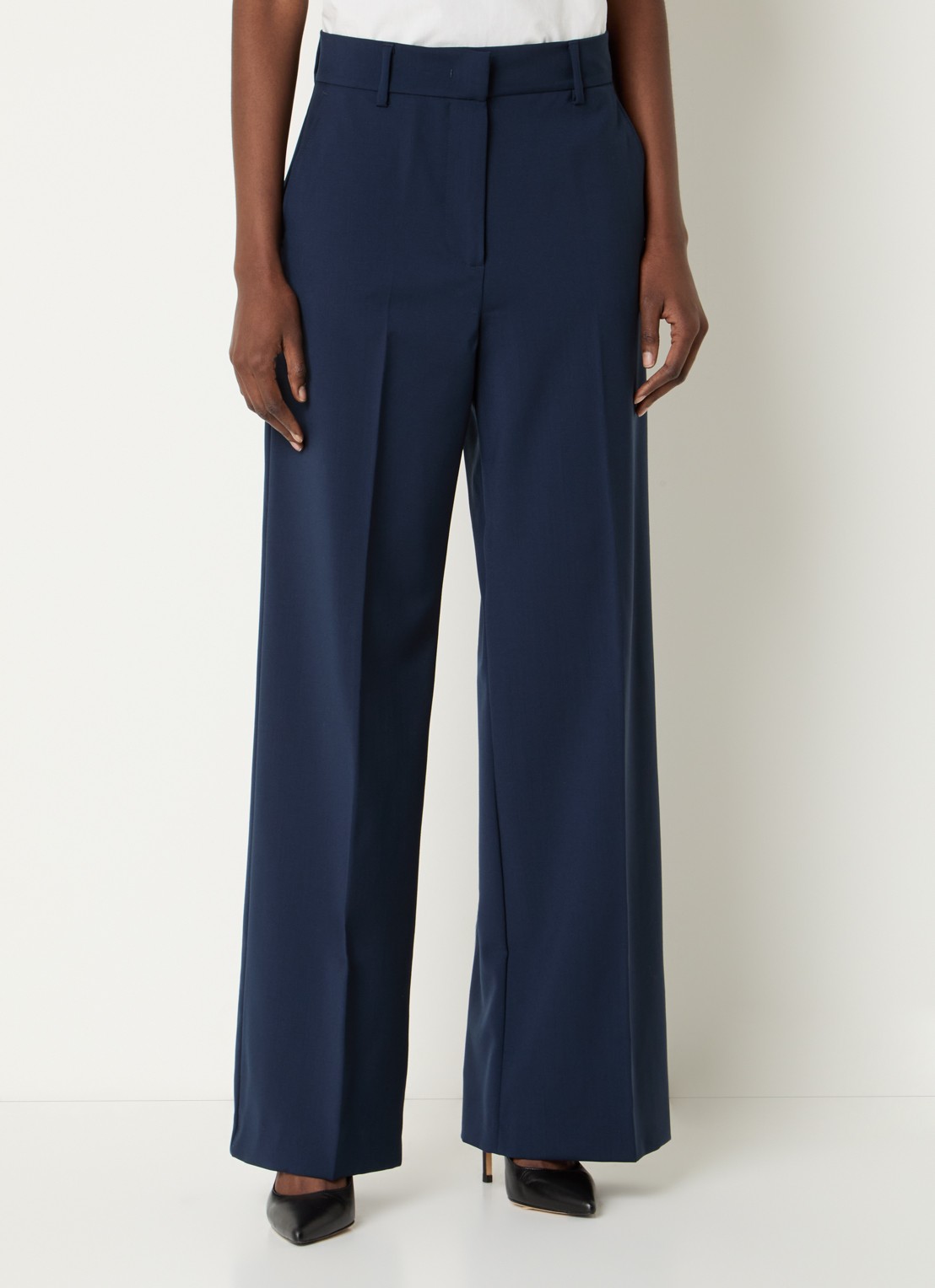 Max Mara Visivo high waist straight fit pantalon van scheerwol - detail 2 donkerblauw