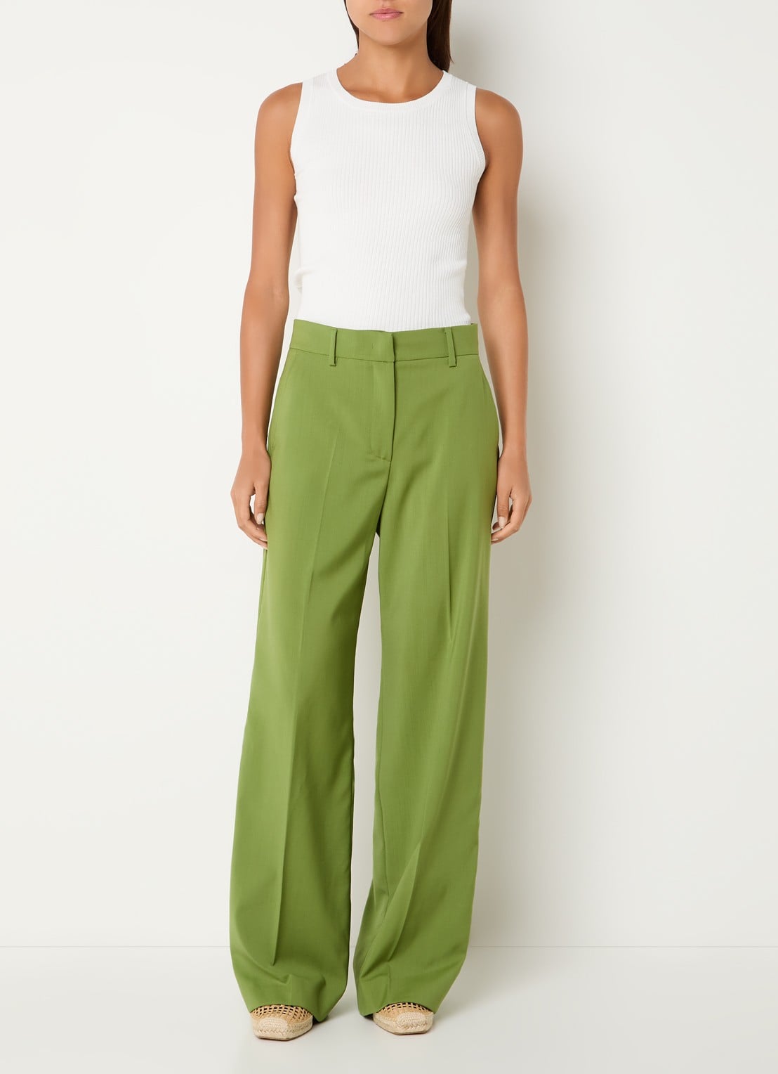 Max Mara Visivo high waist straight fit pantalon van scheerwol - voorkant 3 groen