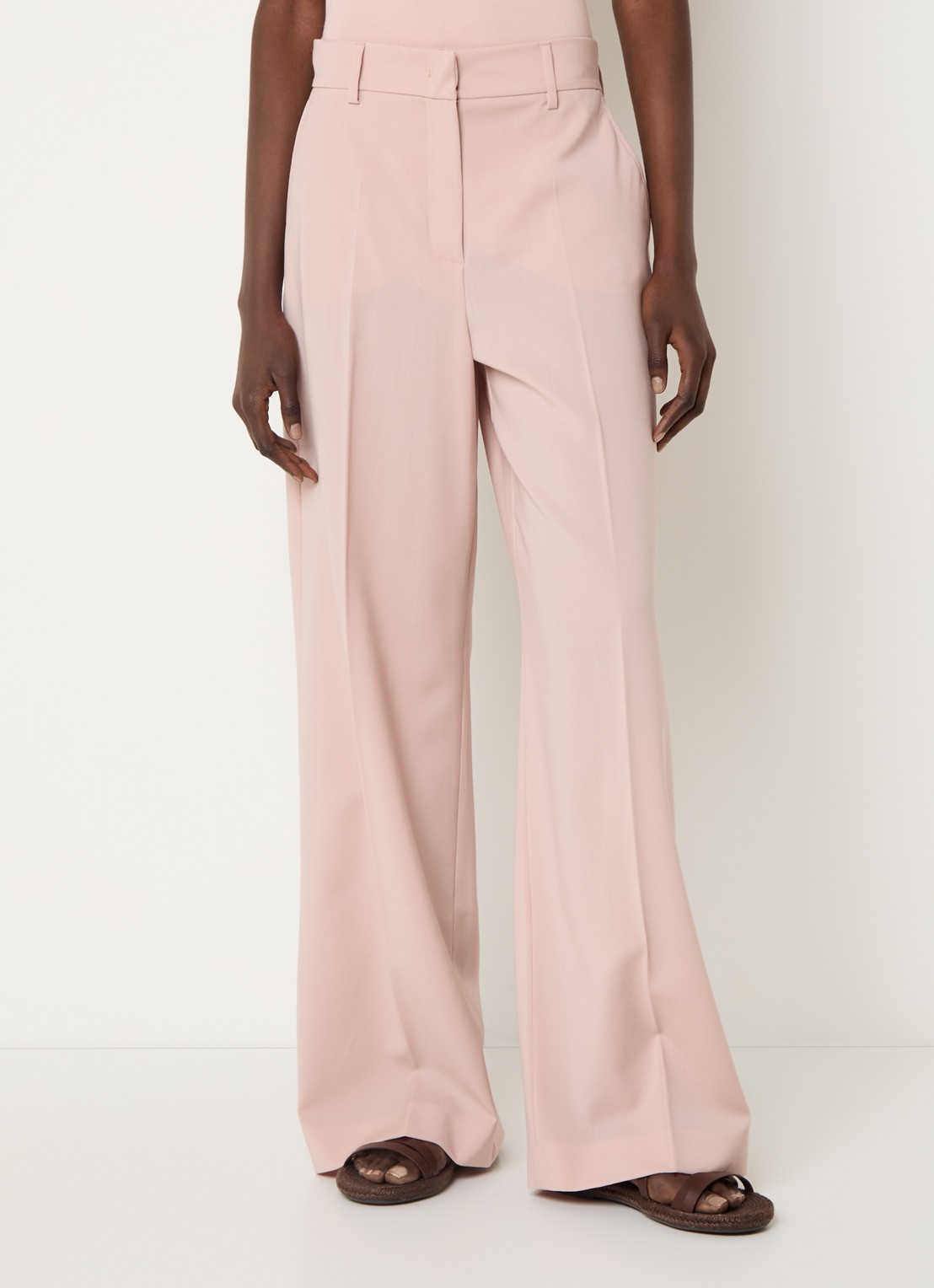 Max Mara Visivo high waist wide fit pantalon van wol - detail 2 oudroze