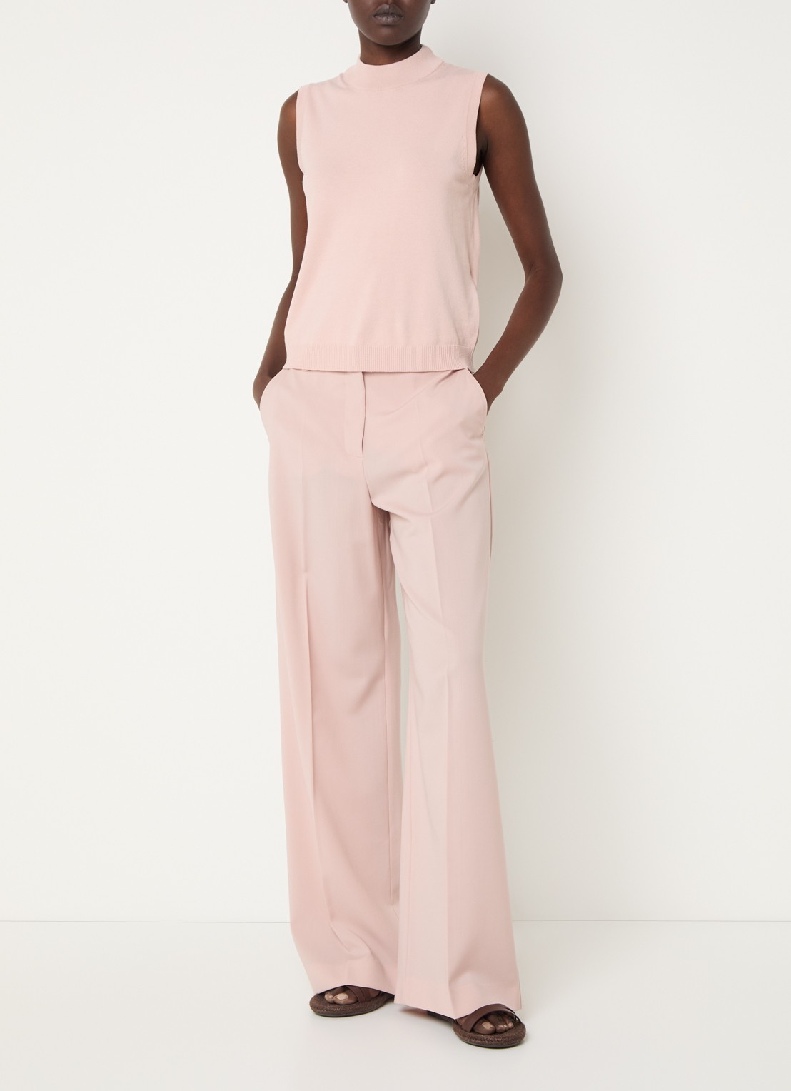 Max Mara Visivo high waist wide fit pantalon van wol - voorkant 4 oudroze