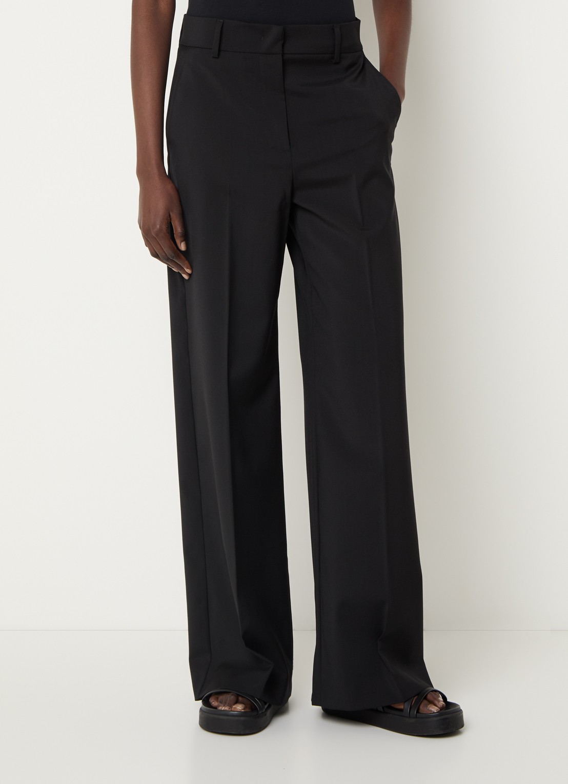 Max Mara Visivo high waist wide fit pantalon van wol - detail zwart