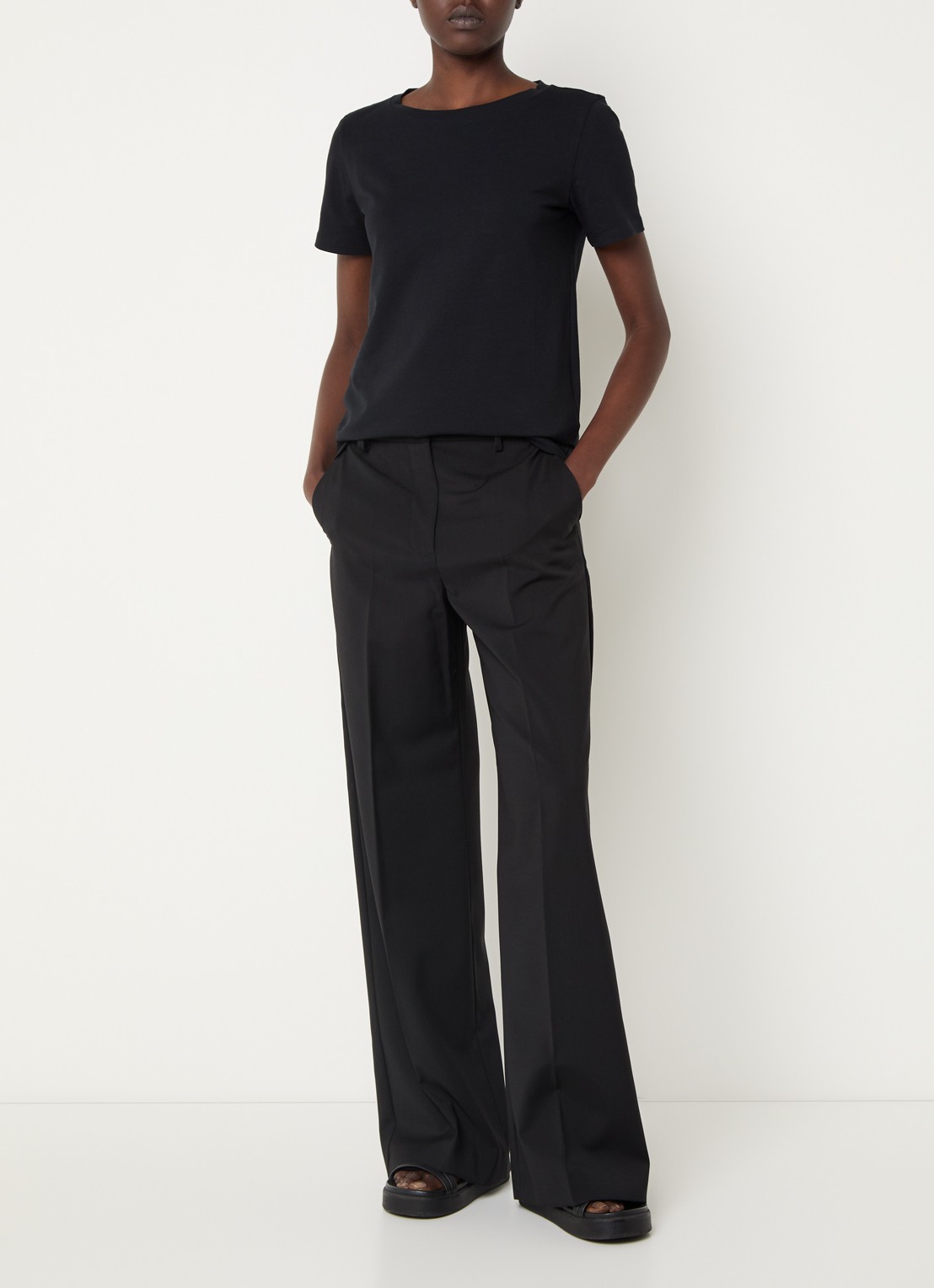 Max Mara Visivo high waist wide fit pantalon van wol - voorkant 3 zwart