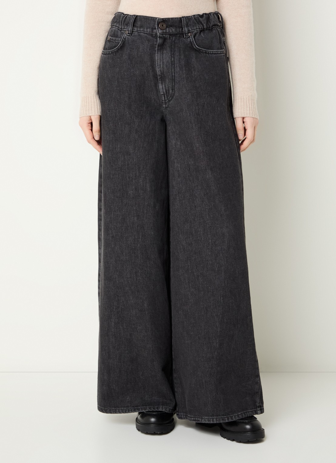 Max Mara Vortice high waist wide leg jeans met gekleurde wassing - detail 4 antraciet