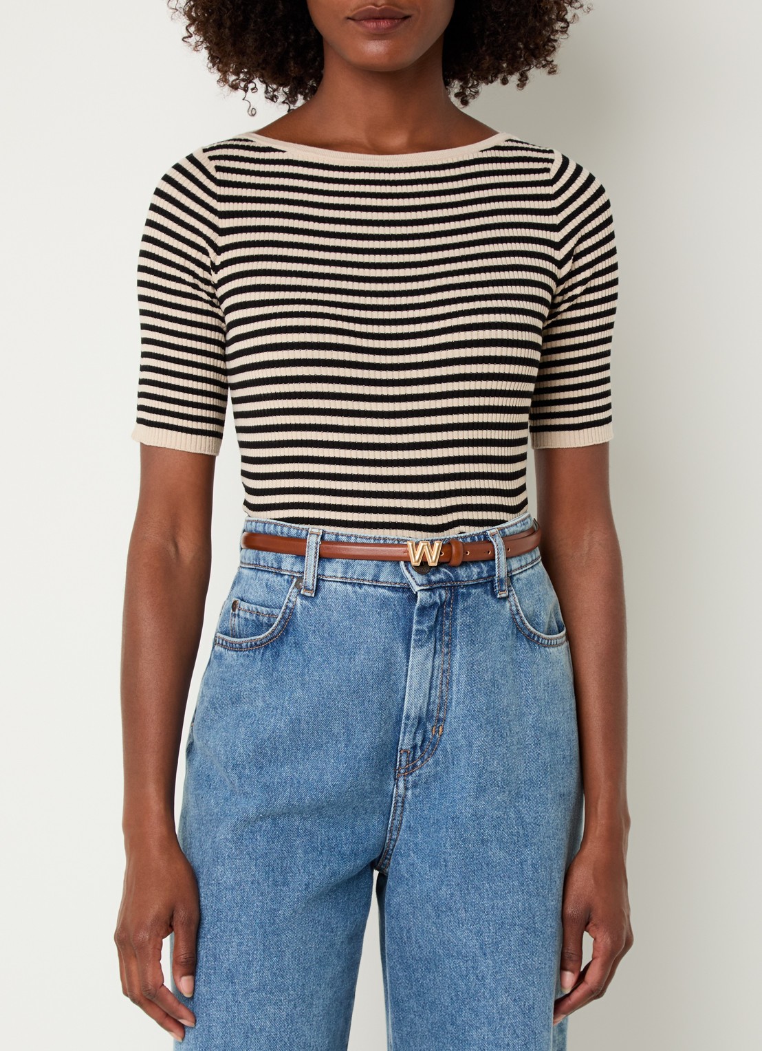 Max Mara Waser grofgebreide top met streepprint - detail 4 beige