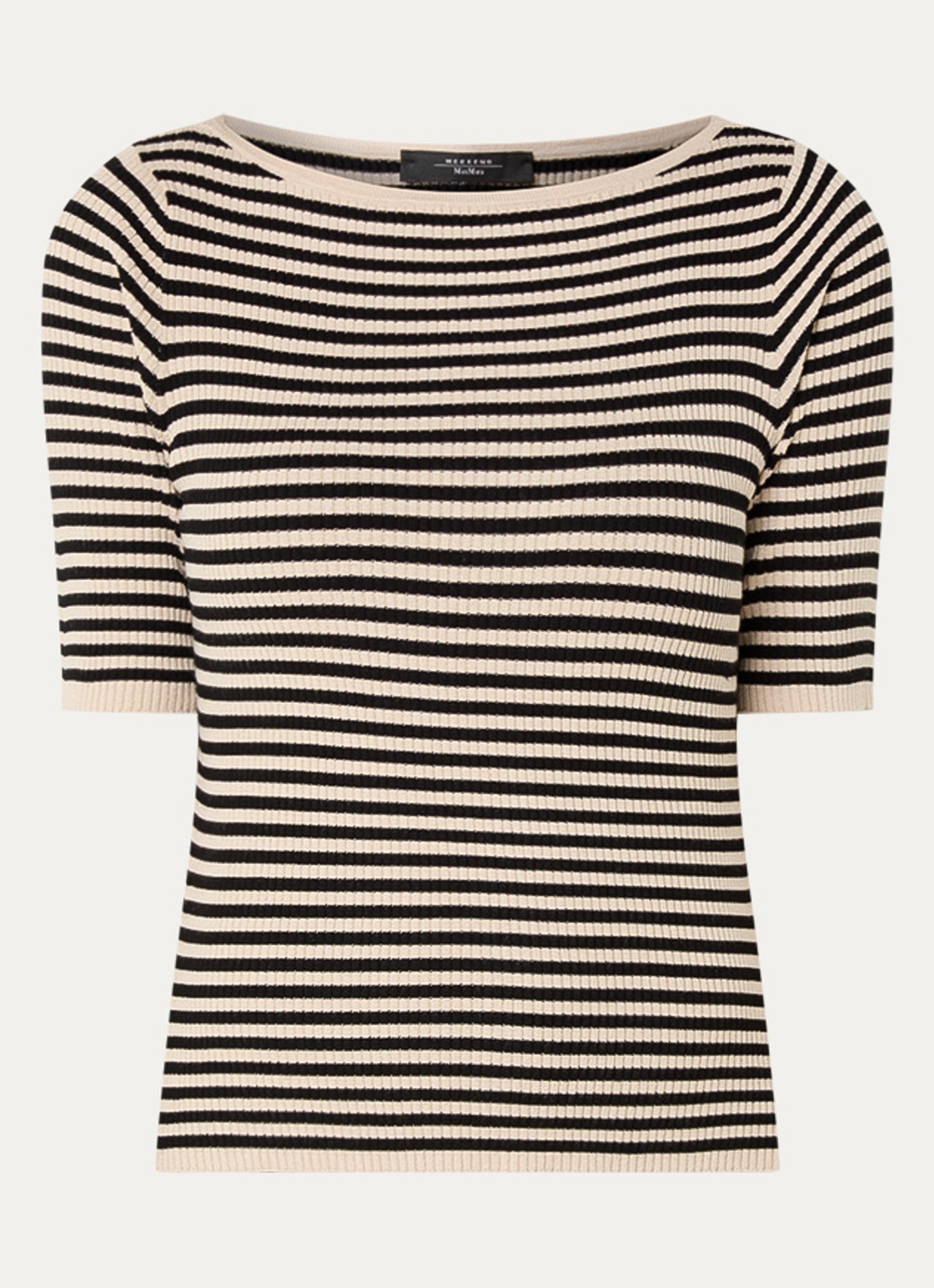 Max Mara Waser grofgebreide top met streepprint - voorkant beige