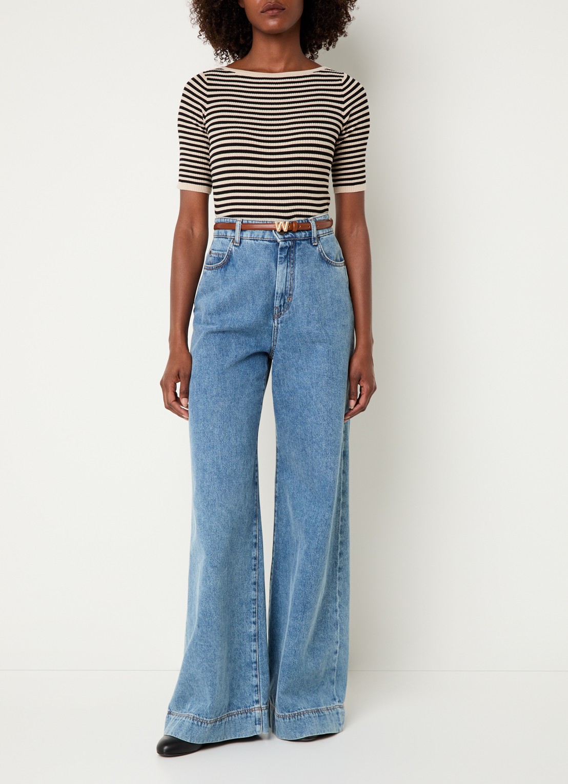Max Mara Waser grofgebreide top met streepprint - voorkant 2 beige