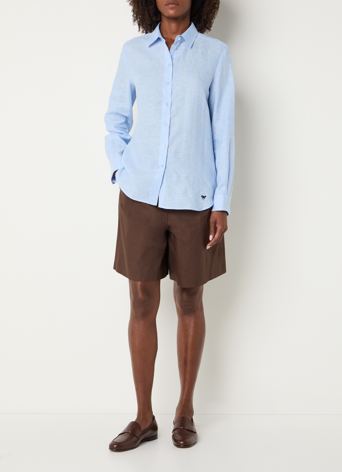 Max Mara Werner blouse van linnen - voorkant 2 lichtblauw