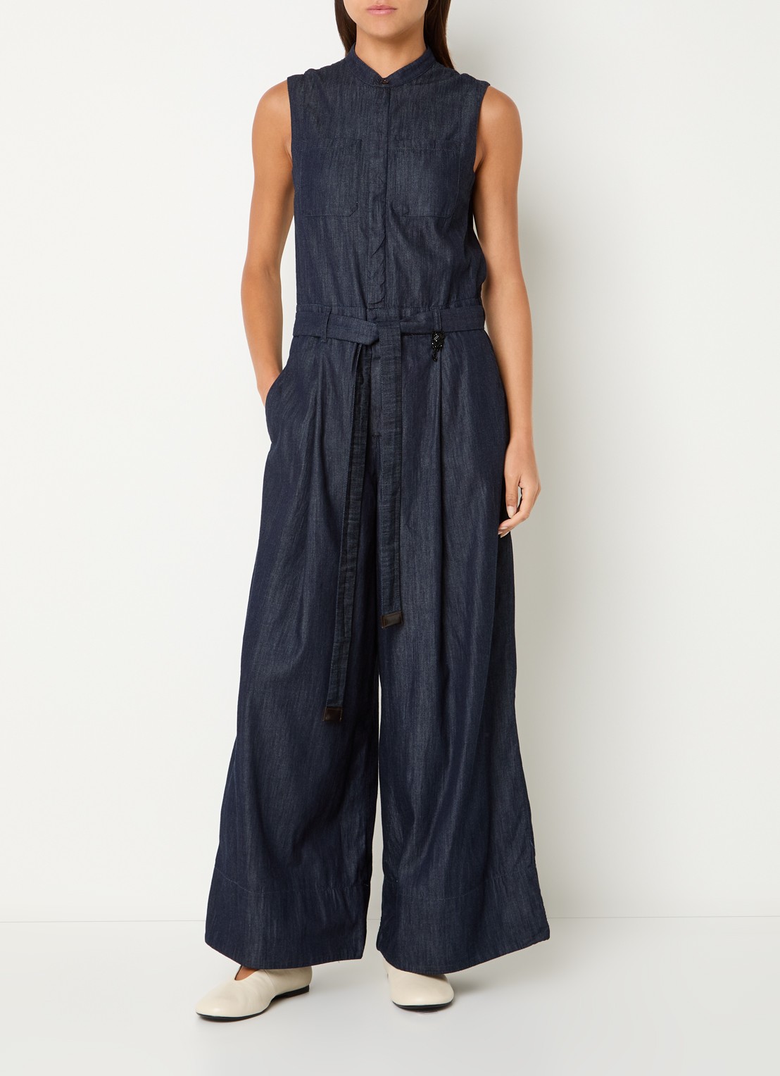 Max Mara Wide fit jumpsuit met steekzakken - detail indigo