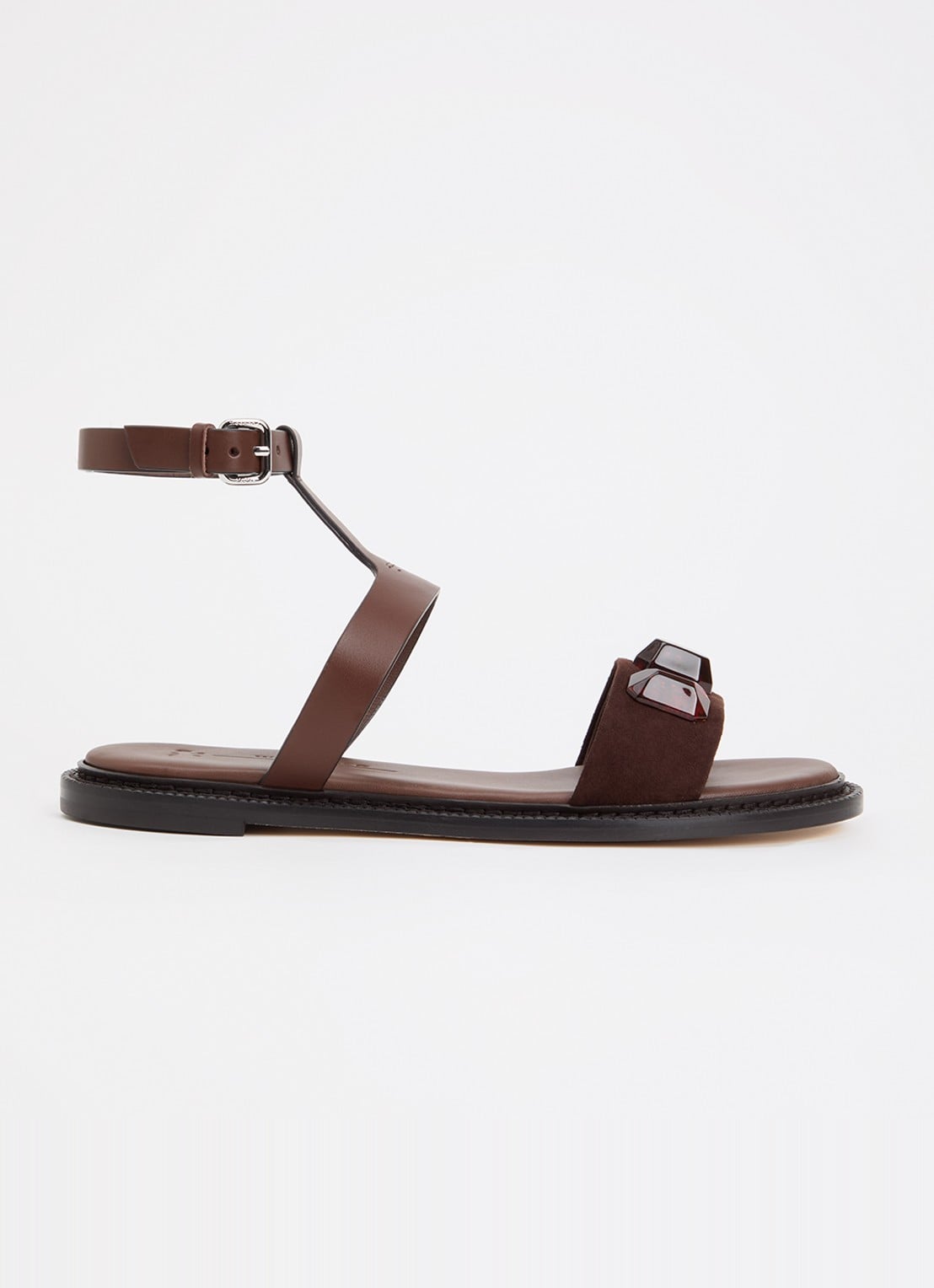 Max Mara Wkaasta sandaal van leer met suède detail - voorkant bruin