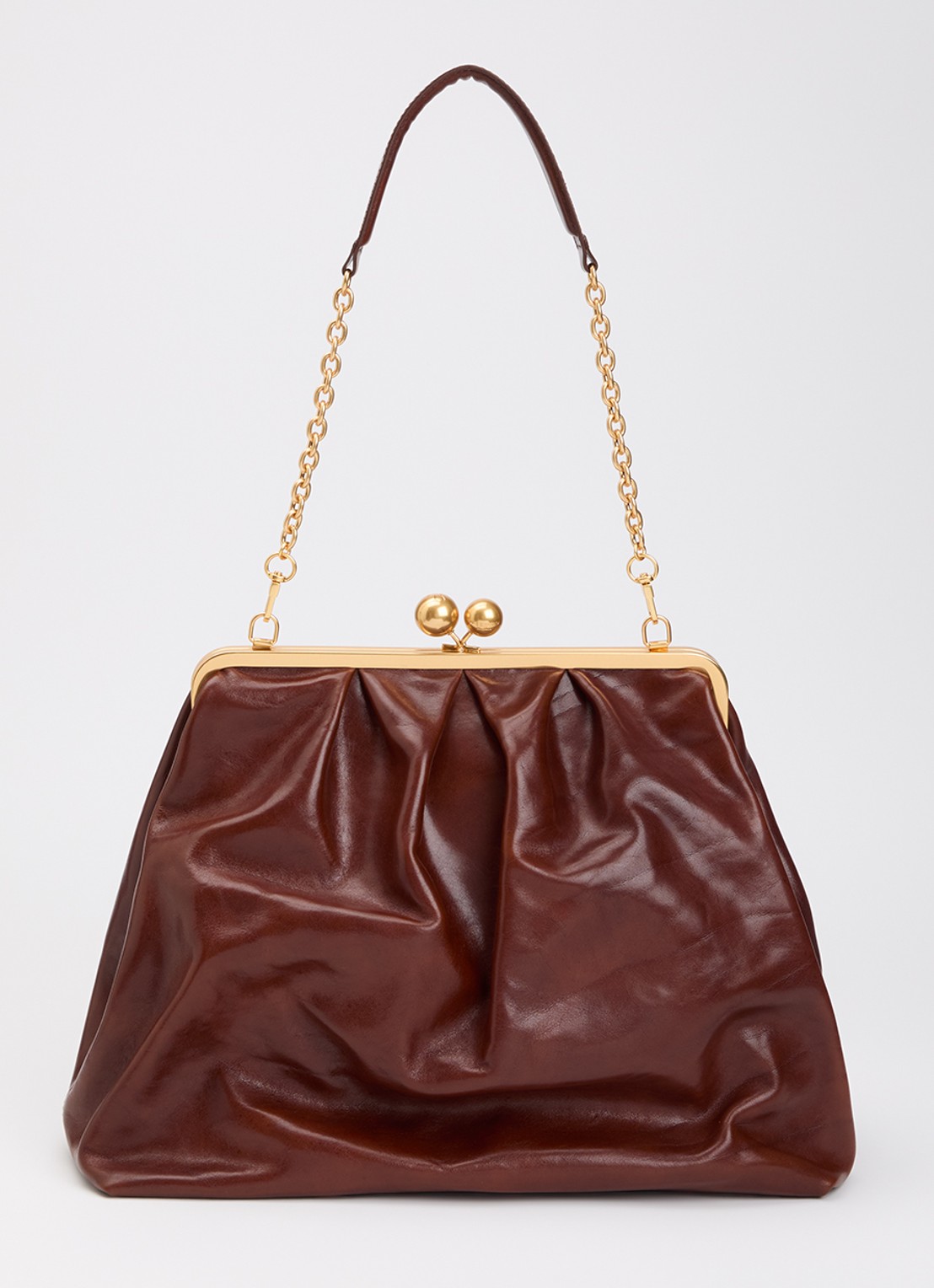 Max Mara Wkamirte schoudertas van leer met afneembare schouderriem - voorkant 5 roestbruin
