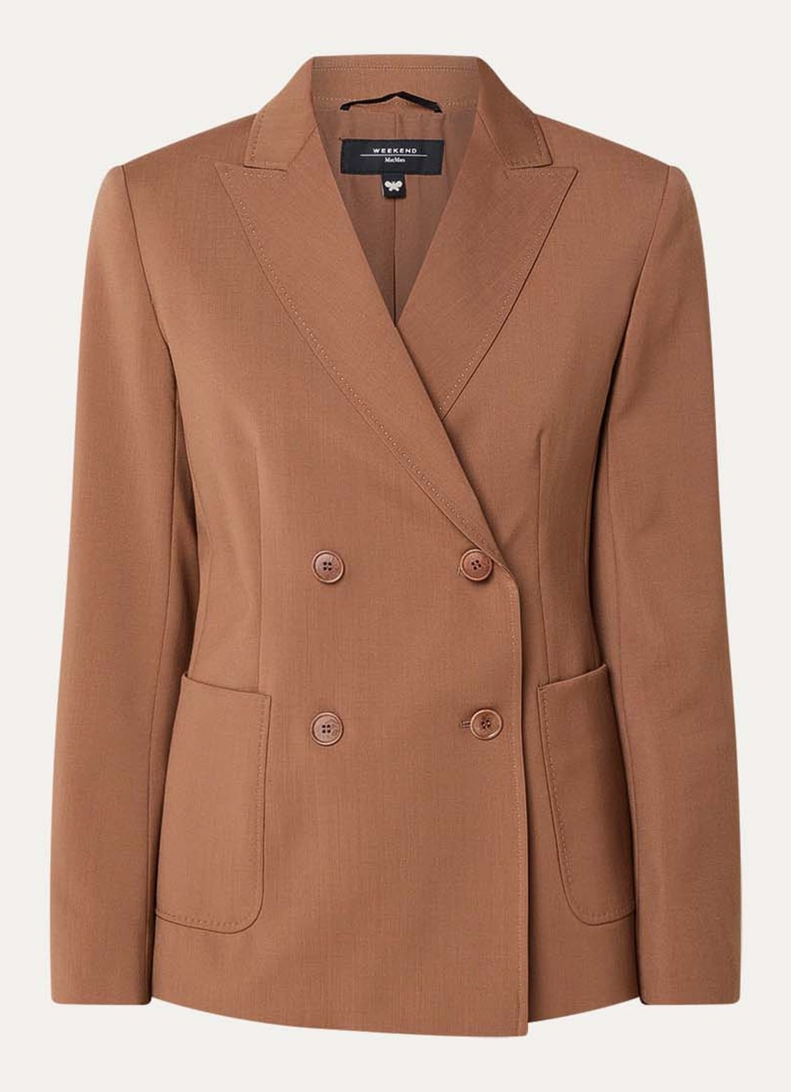 Max Mara Zinnia double-breasted blazer van scheerwol met opgestikte zakken - voorkant cognac