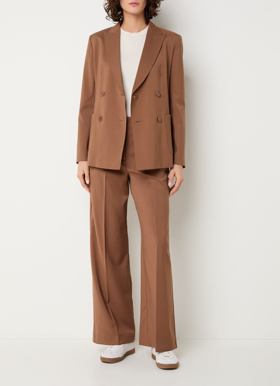 Max Mara Zinnia double-breasted blazer van scheerwol met opgestikte zakken - voorkant 2 cognac