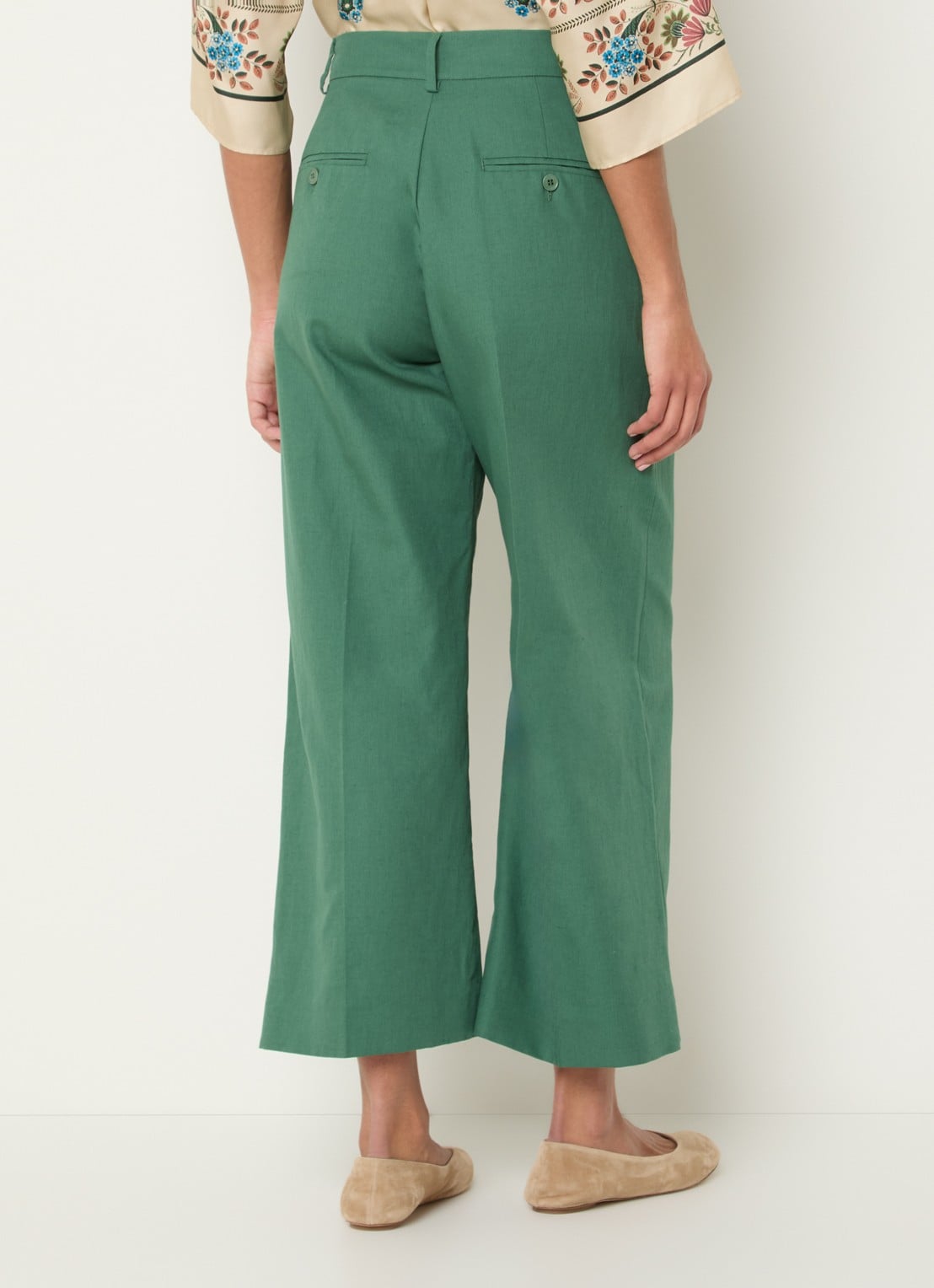 Max Mara Zircone high waist wide fit cropped pantalon in linnenblend - achterkant donkergroen