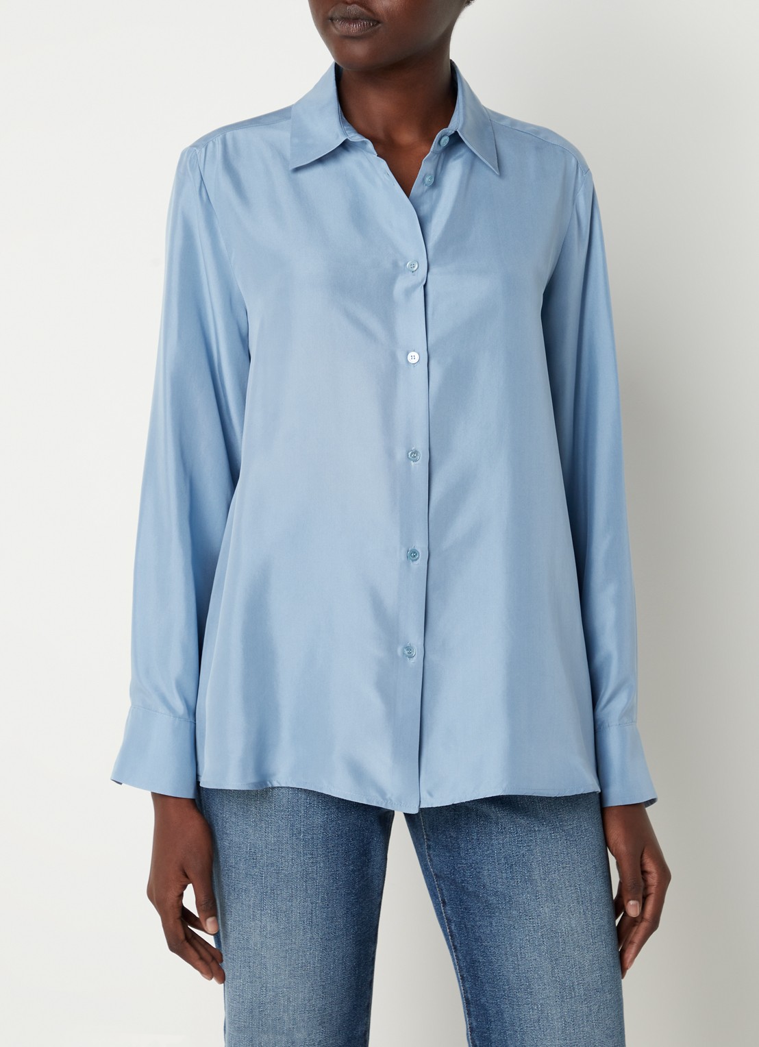 MaxMara Almina blouse van zijde - detail blauwgrijs