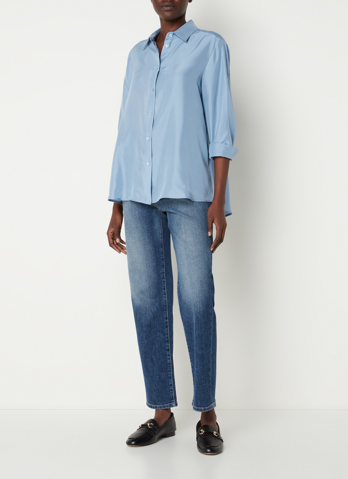 MaxMara Almina blouse van zijde - voorkant 3 blauwgrijs