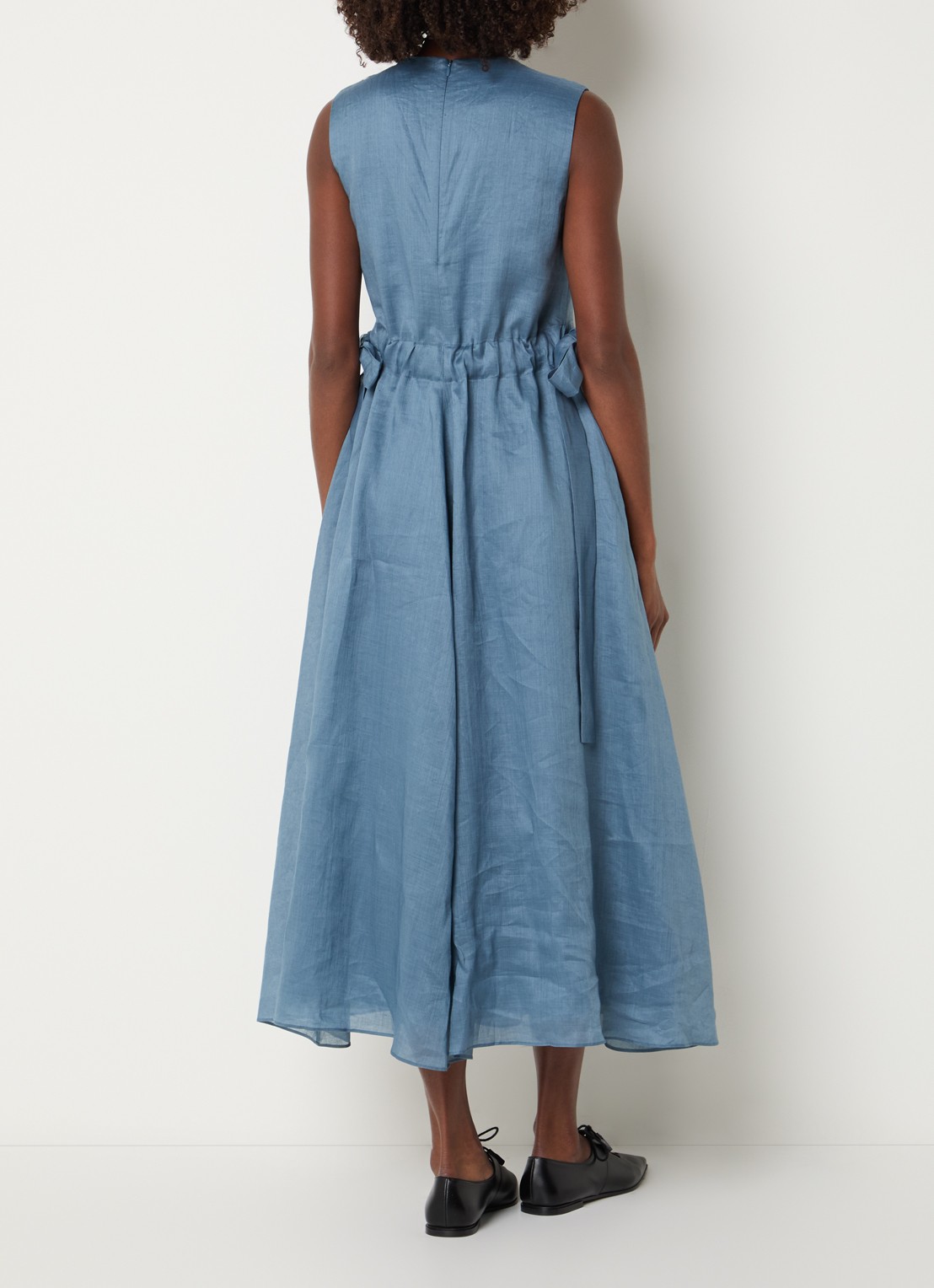 MaxMara Aquile midi jurk met strikdetail  - achterkant 4 staalblauw